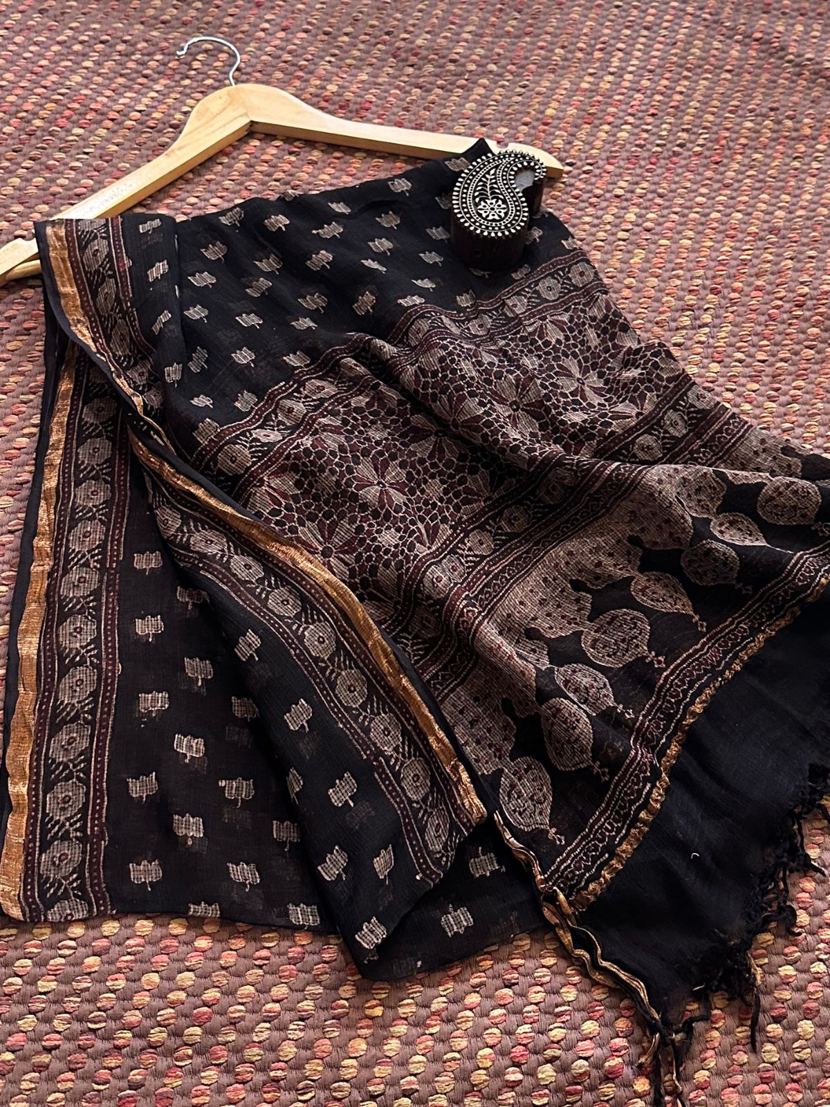 Kota Doria Ajrak Hand-Blocked Dupatta