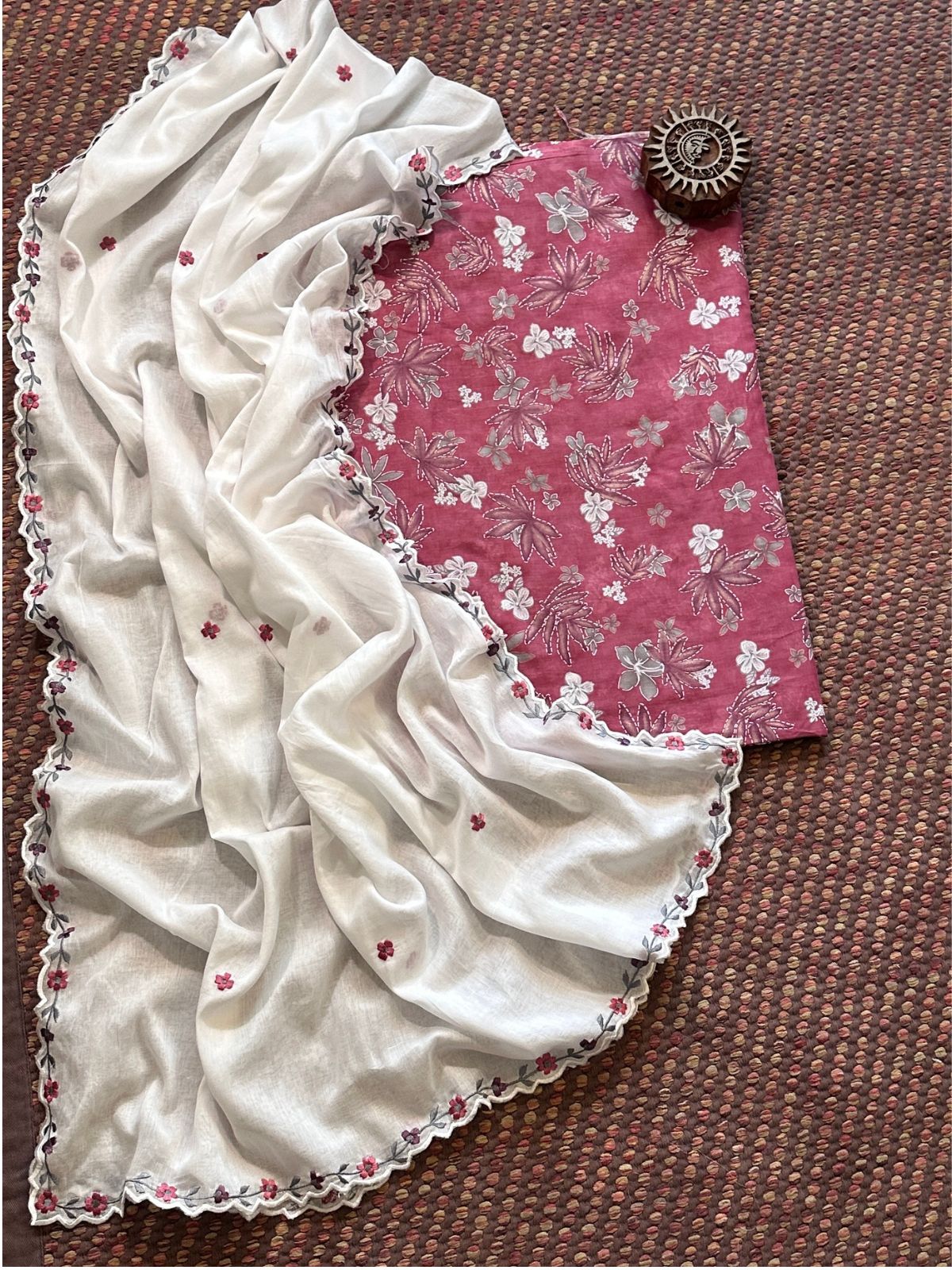 Pure Cotton Fabric with Malmal Embroidered Dupatta