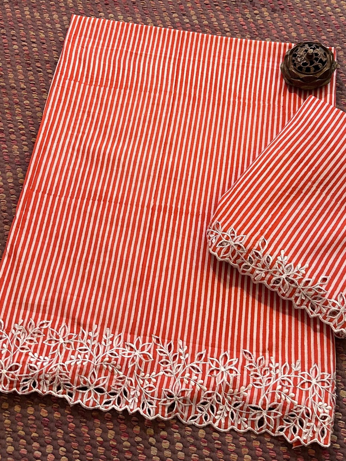 Cutwork Pure Cotton Hand-blocked Coord Set