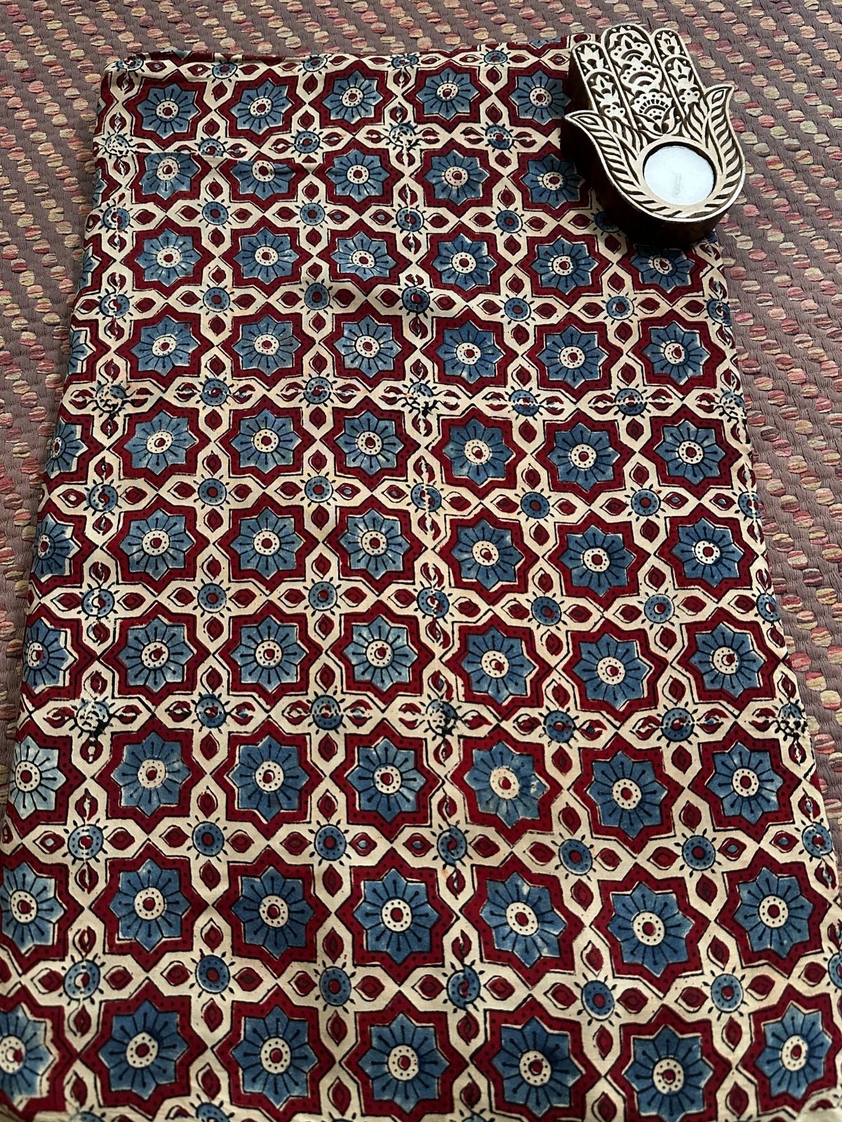 Ajrakh in Pure Modal Silk, Handblock In Natural Dyes Fabric