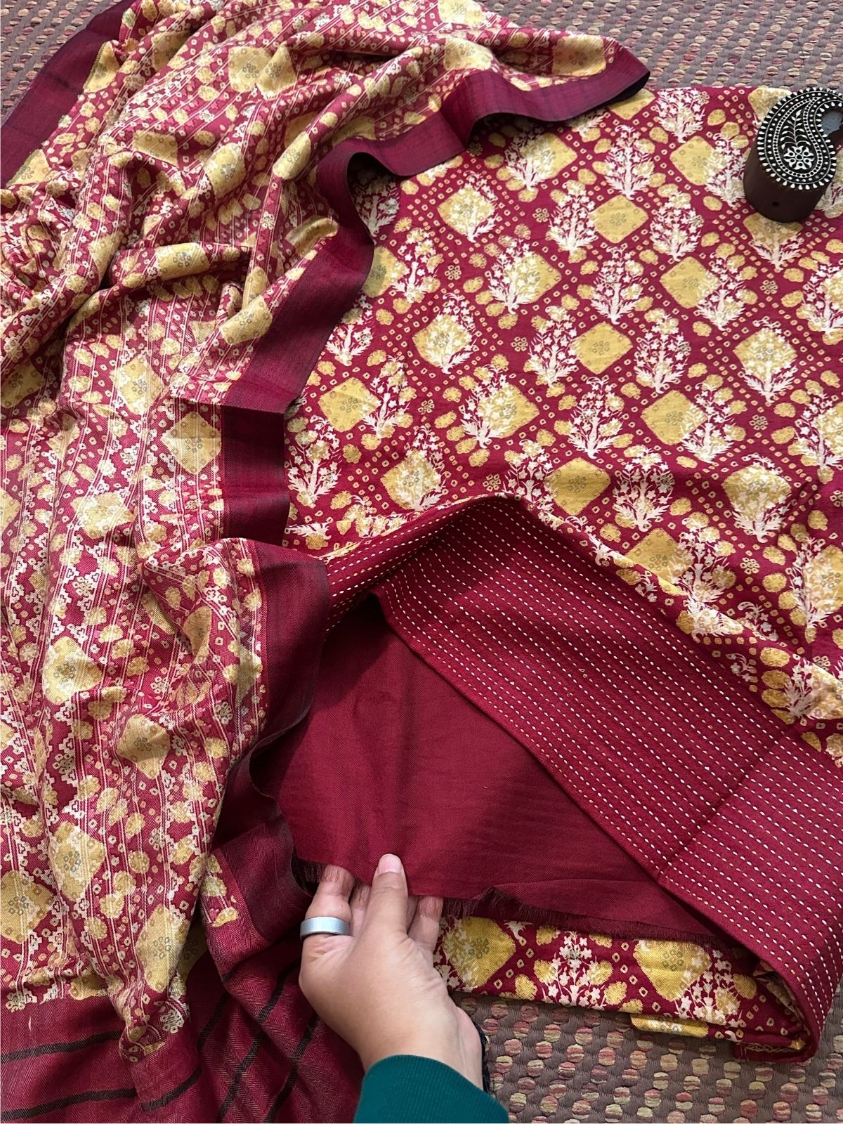 Spun Block Printed Unstitched Set