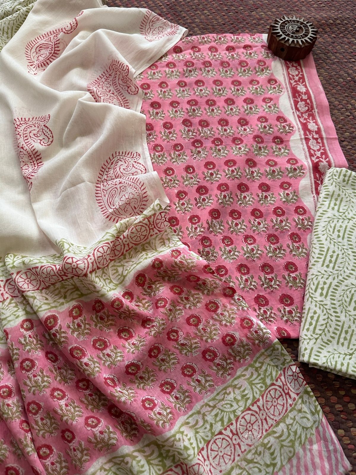 Pure Cotton Unstitched Set with Kota Dupatta