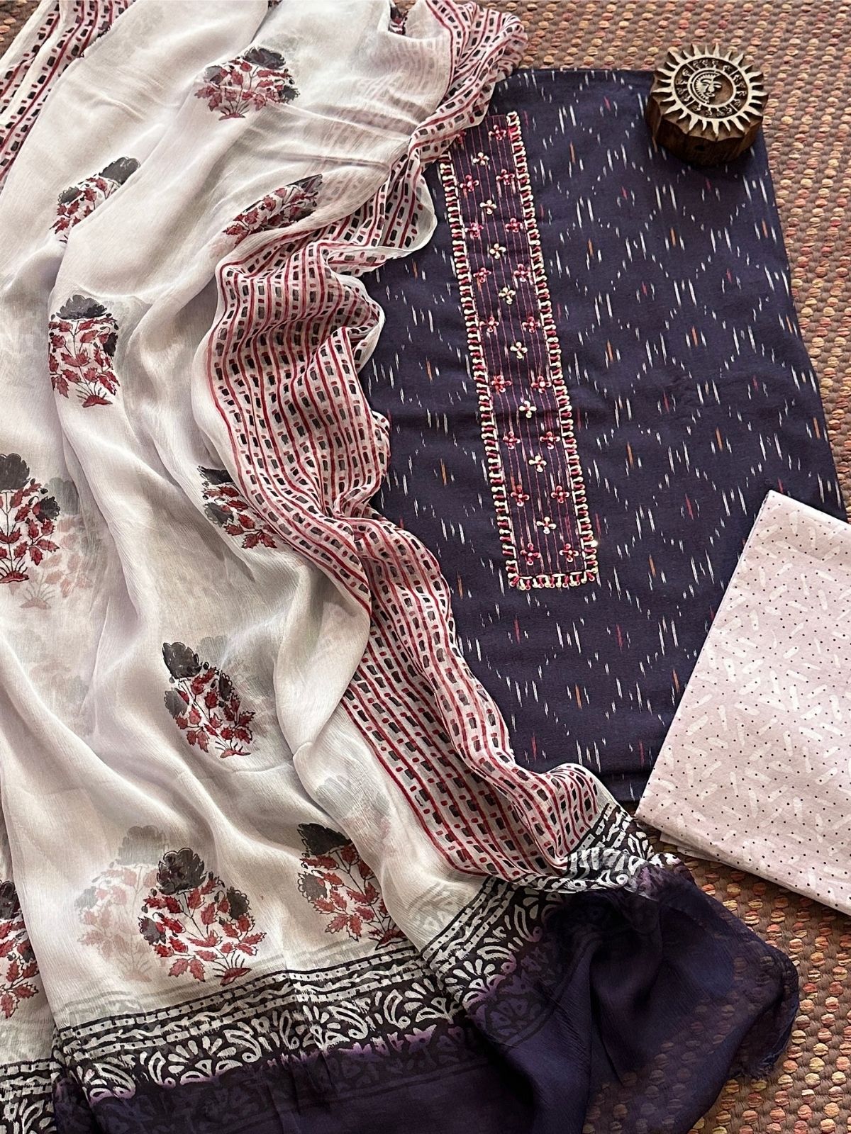 Pure Cotton Unstitched Set with Chiffon Dupatta