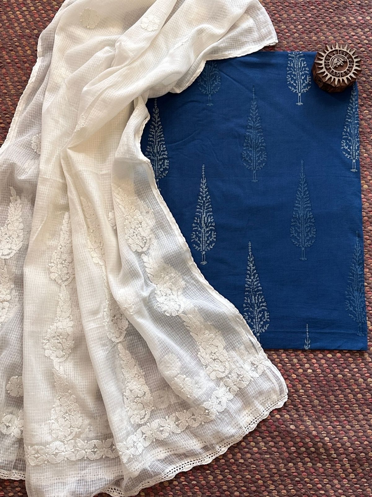 Pure Cotton Indigo fabric with Chikankari Dupatta