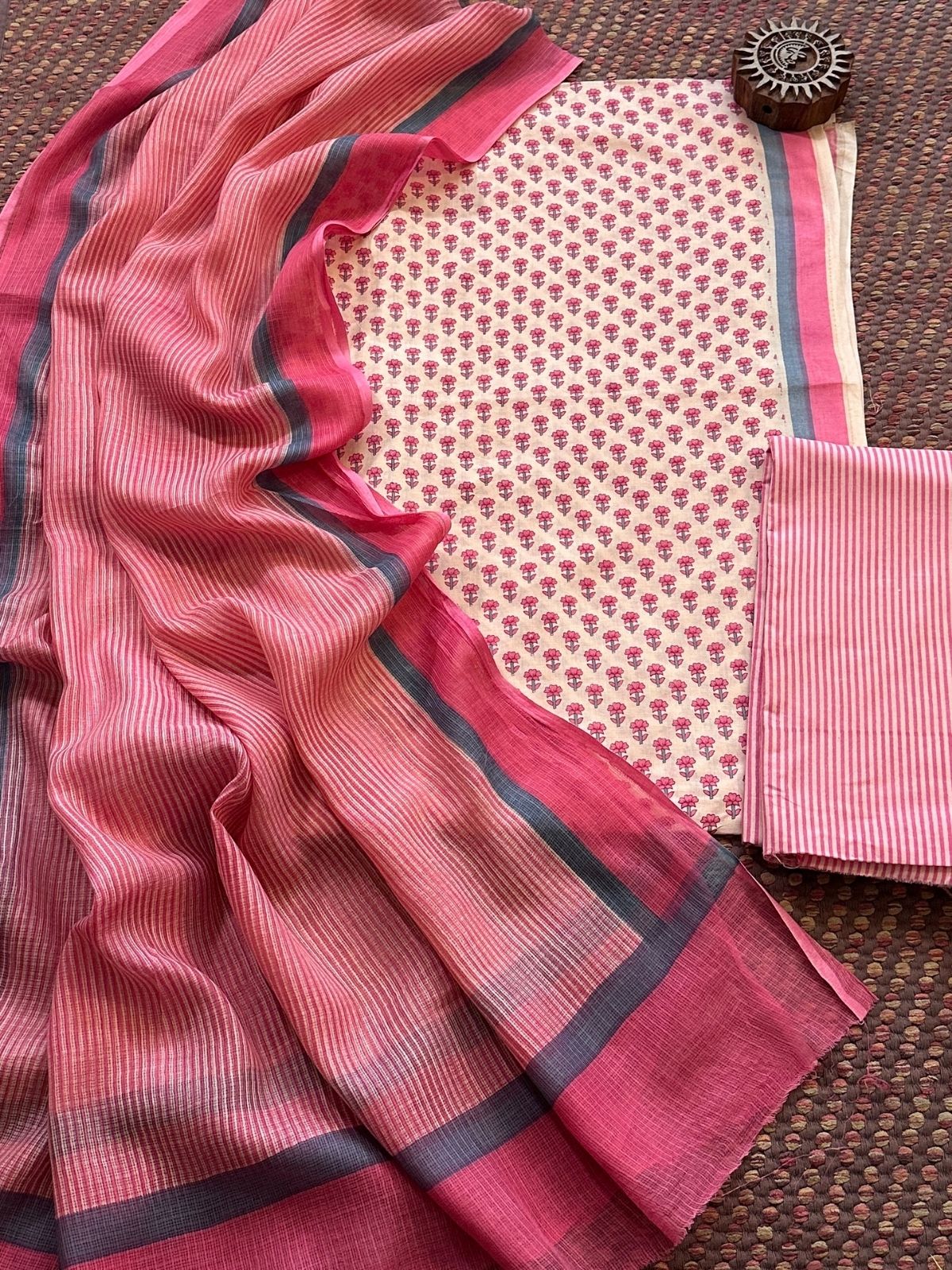 Pure Cotton Unstitched Set with Kota Dupatta