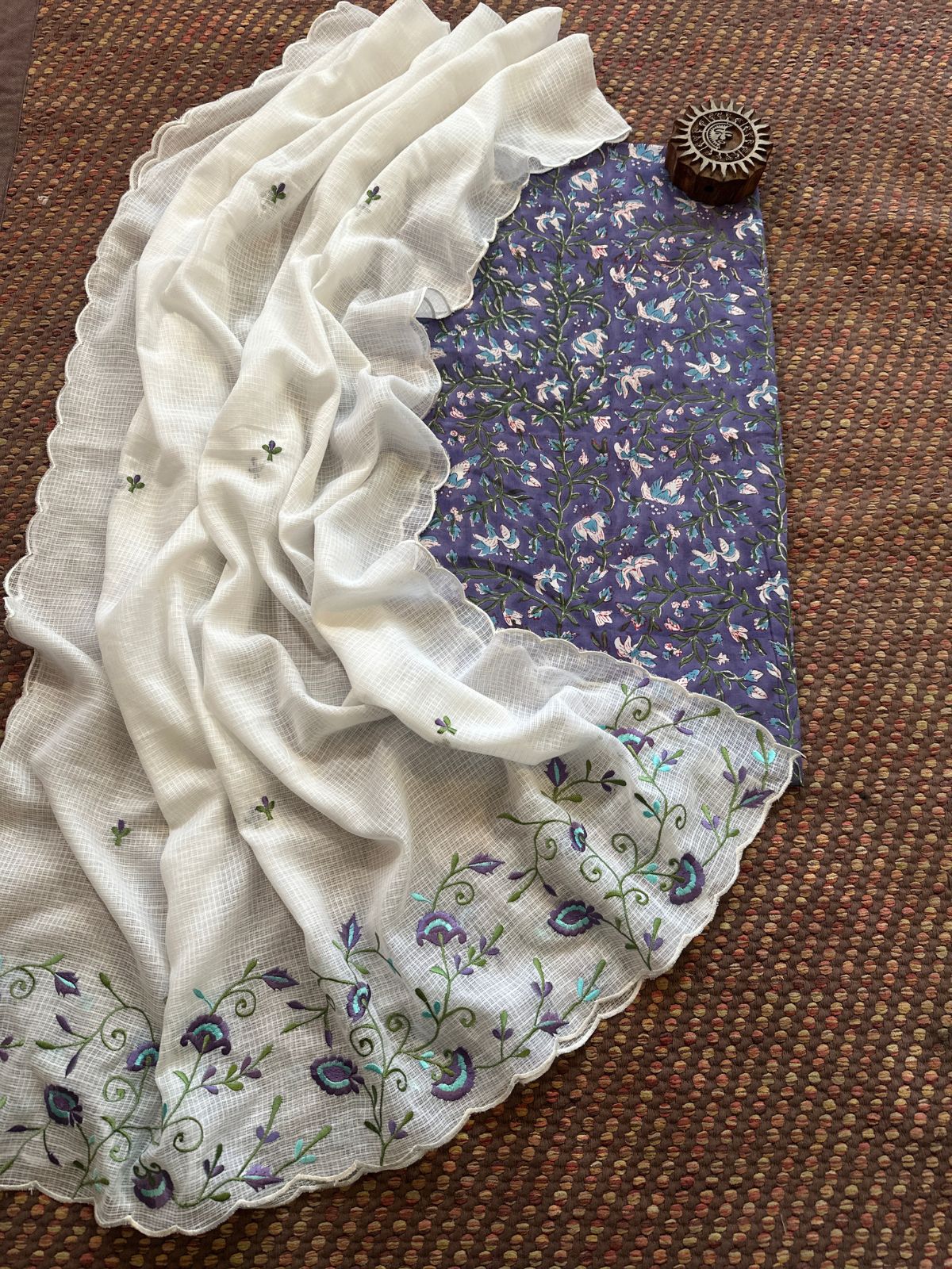 Pure Cotton Handblock Fabric with Exclusive Embroidered Dupatta