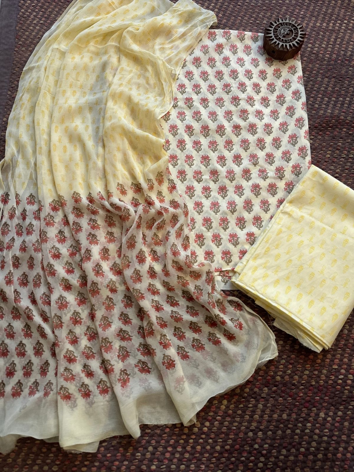 Pure Cotton Unstitched Set with Chiffon Dupatta