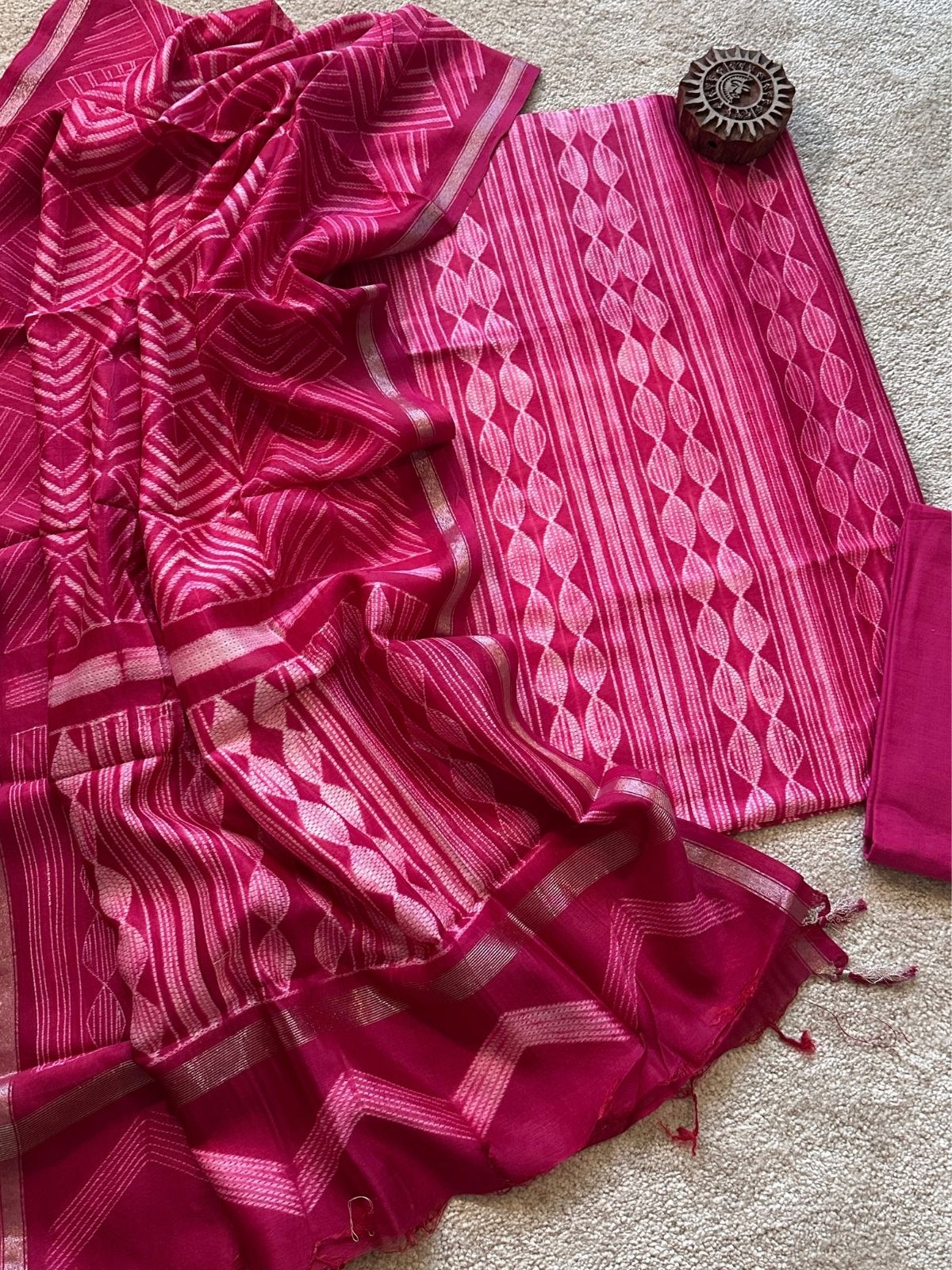 Gulaabi Dori- Shibori Maheshwari Silk Set