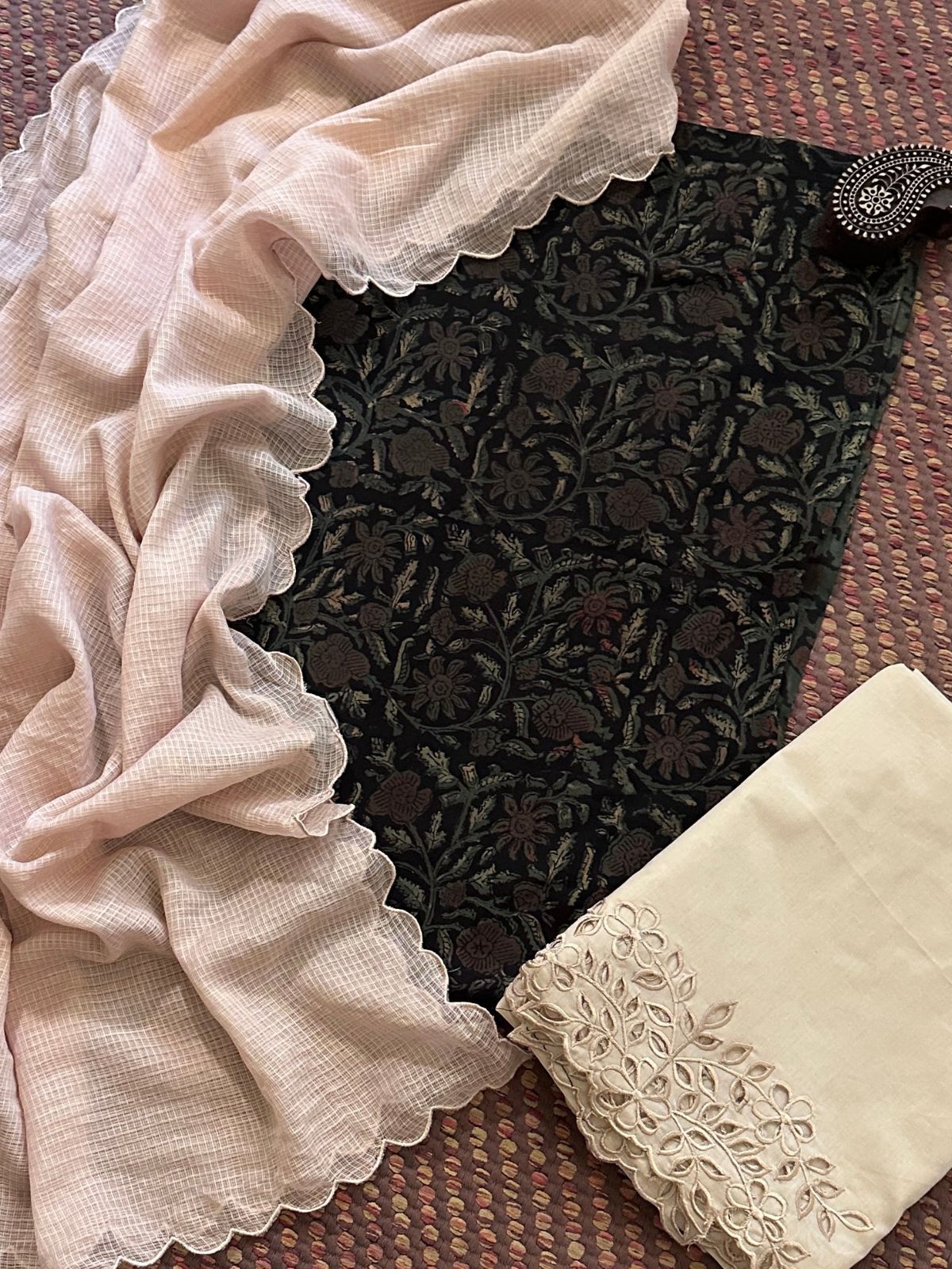 Pure Cotton Mul Fabric with Scalloped Dupatta & Cutwork Bottom