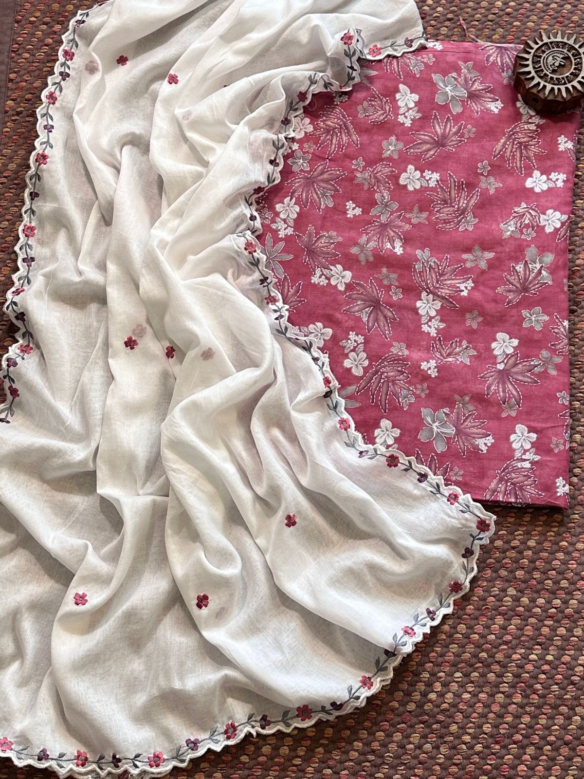 Pure Cotton Fabric with Malmal Embroidered Dupatta