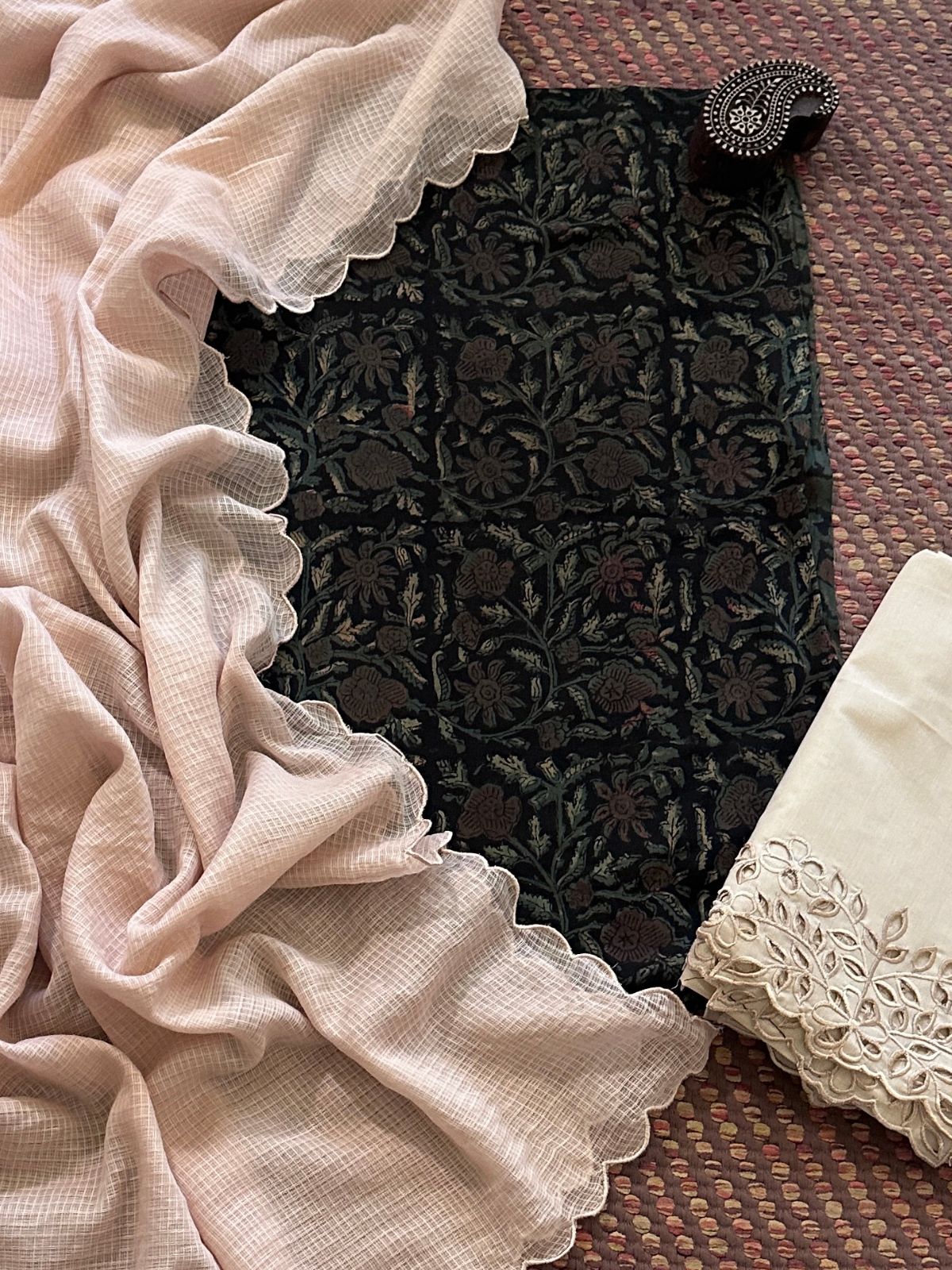 Pure Cotton Mul Fabric with Scalloped Dupatta & Cutwork Bottom