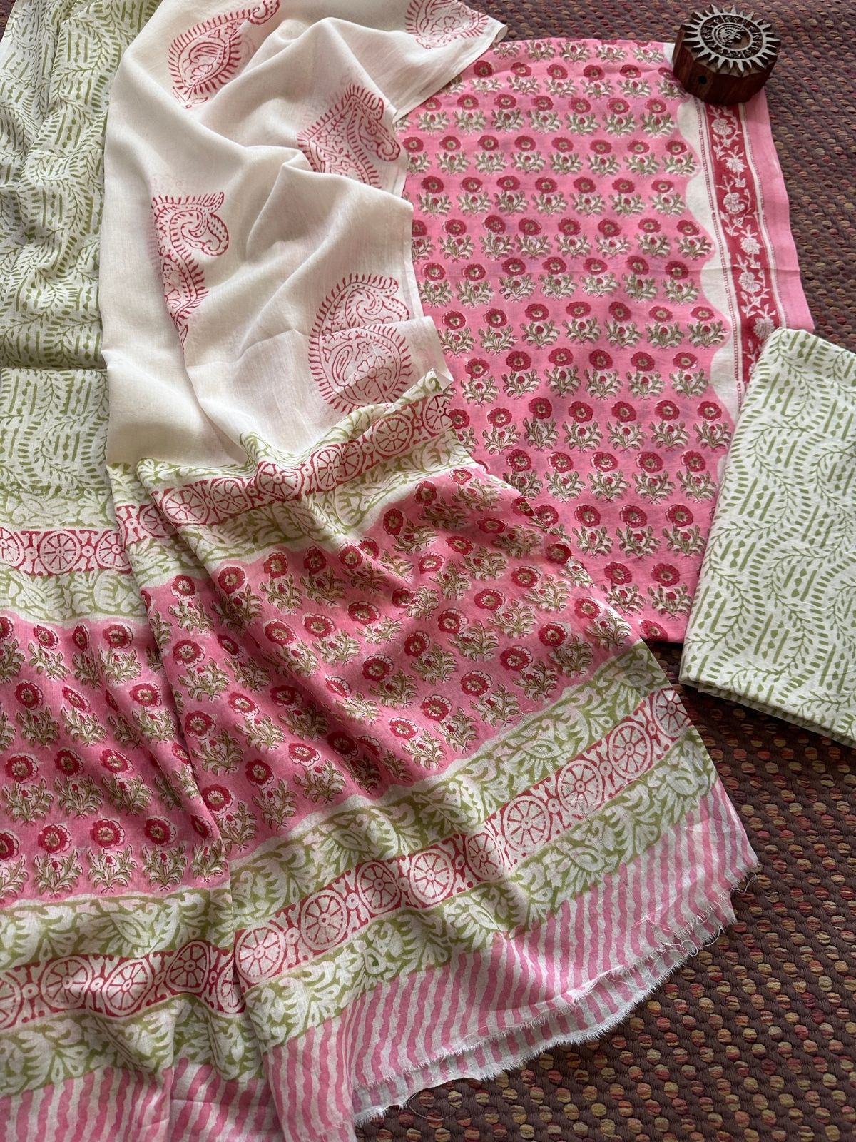 Pure Cotton Unstitched Set with Kota Dupatta