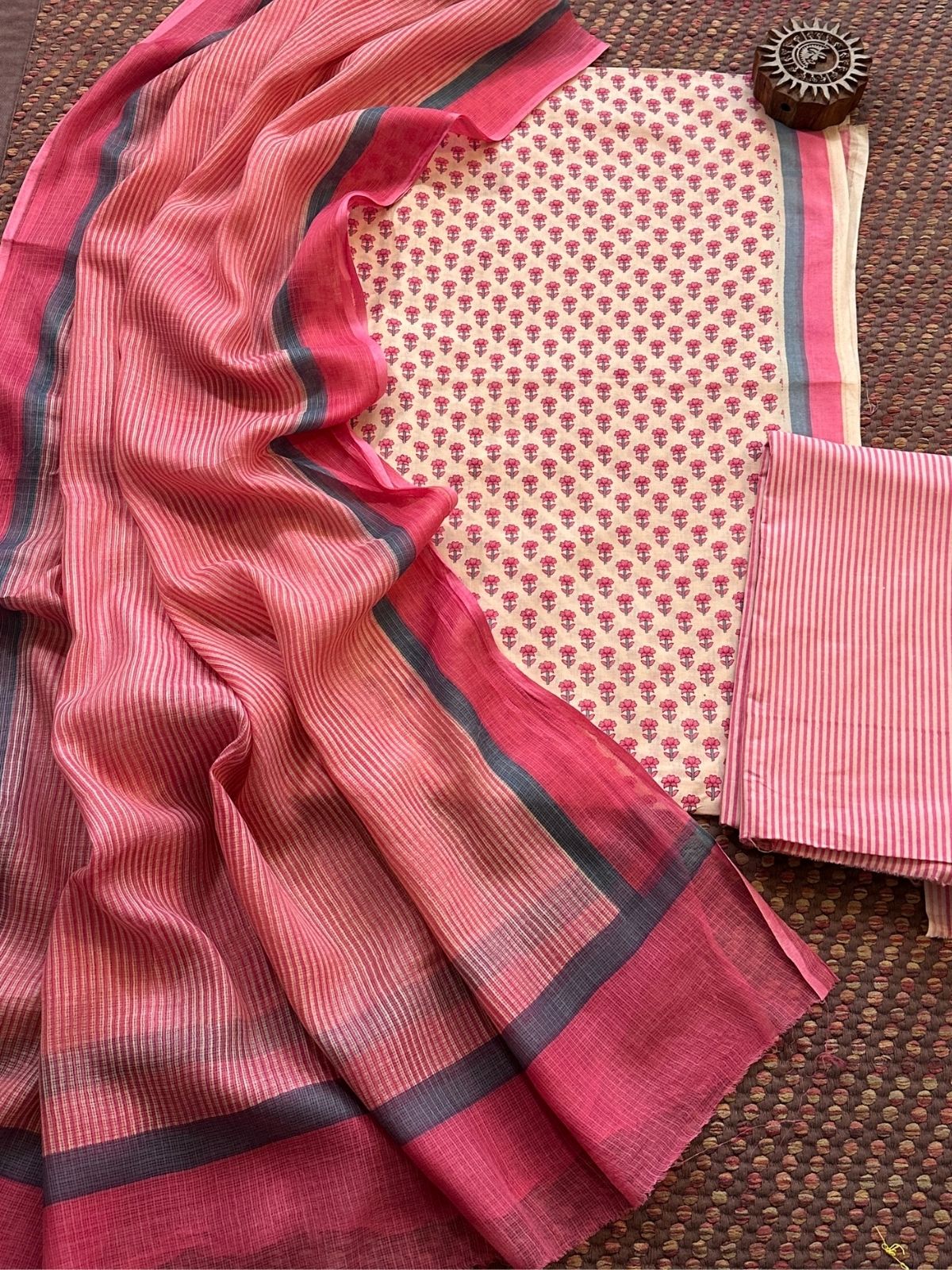Pure Cotton Unstitched Set with Kota Dupatta
