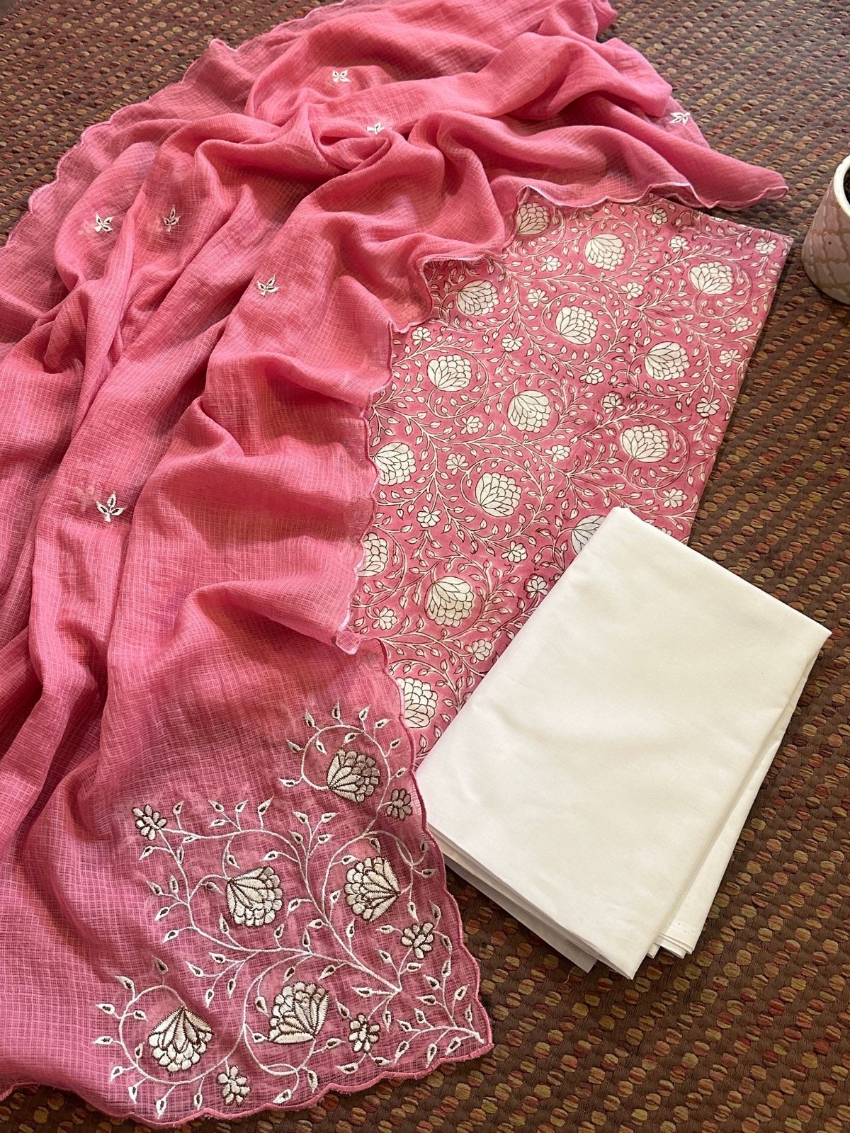Pure Cotton Handblock Fabric with Embroidered Dupatta