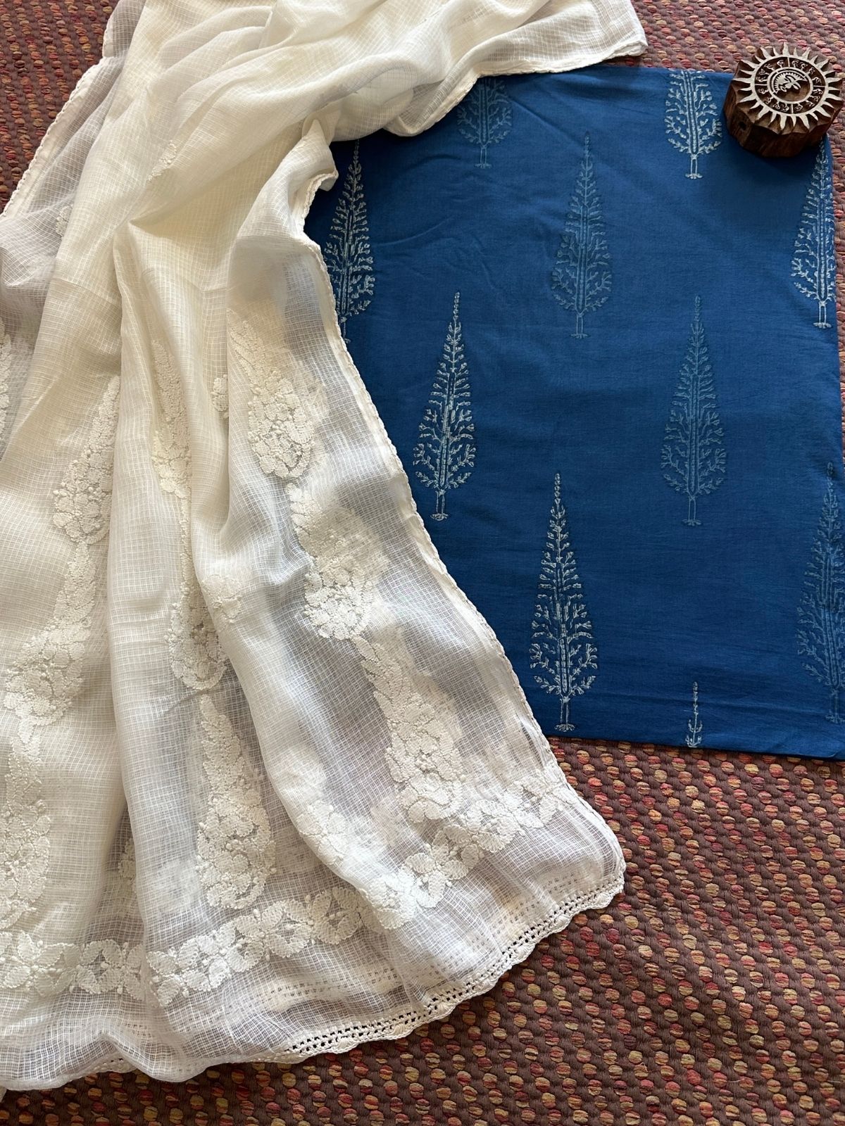 Pure Cotton Indigo fabric with Chikankari Dupatta