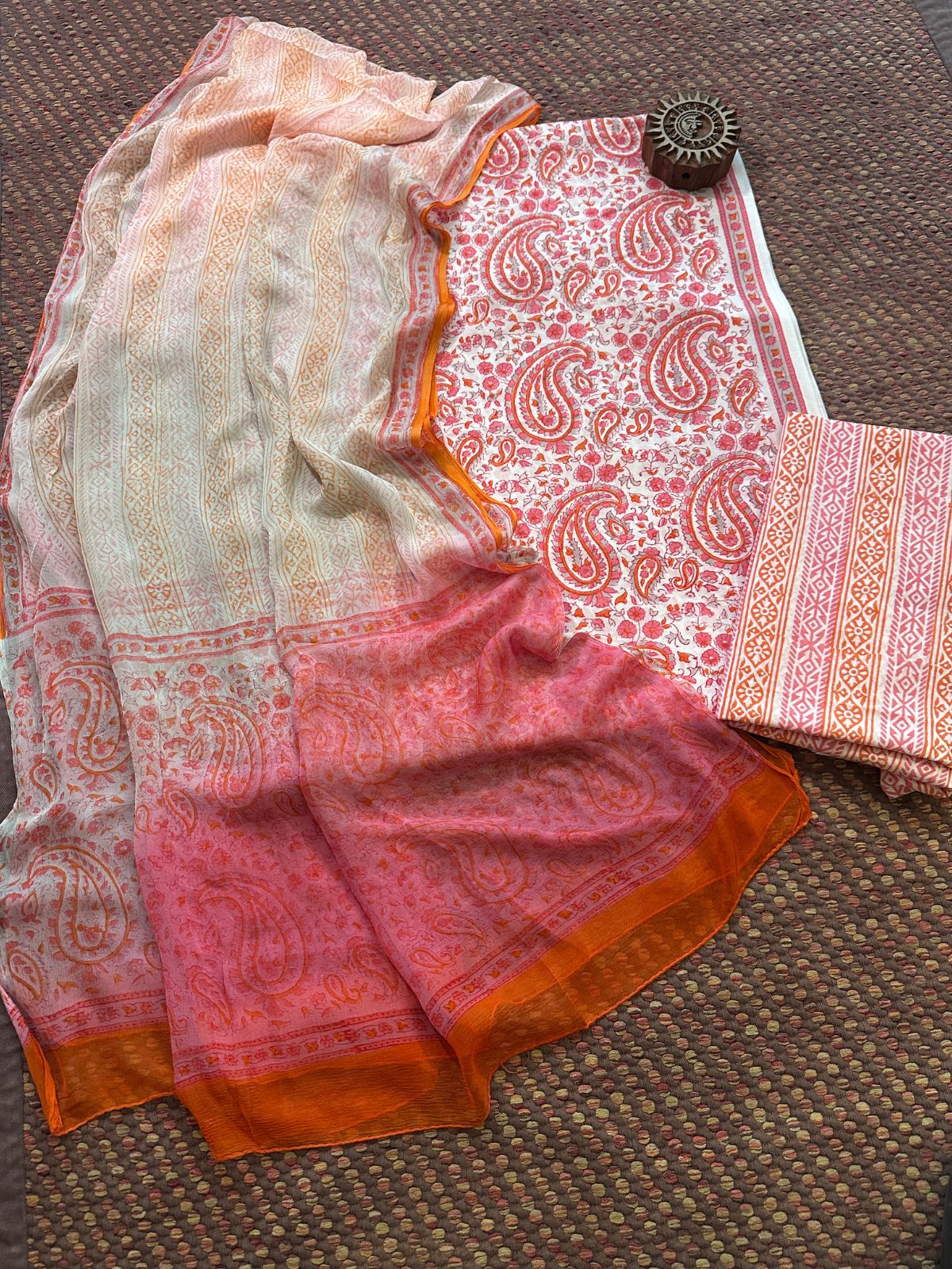Pure Cotton Unstitched Set with Pure chiffon Dupatta