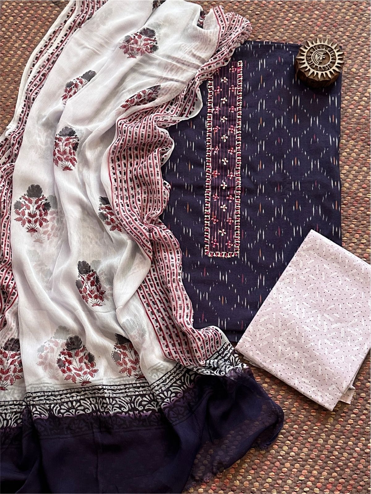 Pure Cotton Unstitched Set with Chiffon Dupatta