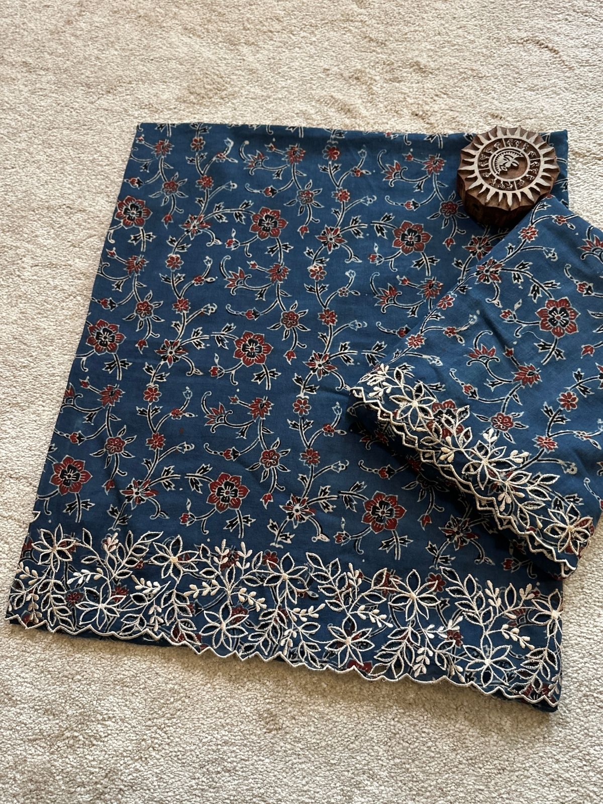 Exclusive Cutwork embroidered Ajrak Cotton Malmal Coord Set