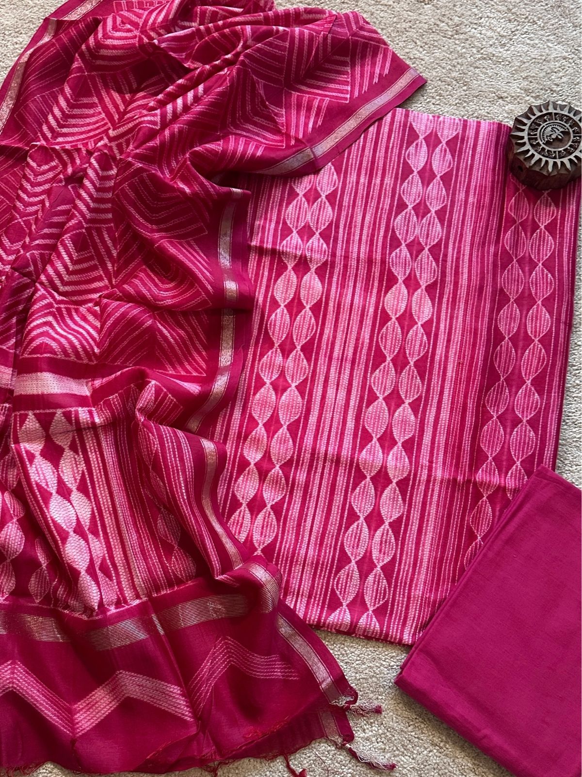 Gulaabi Dori- Shibori Maheshwari Silk Set