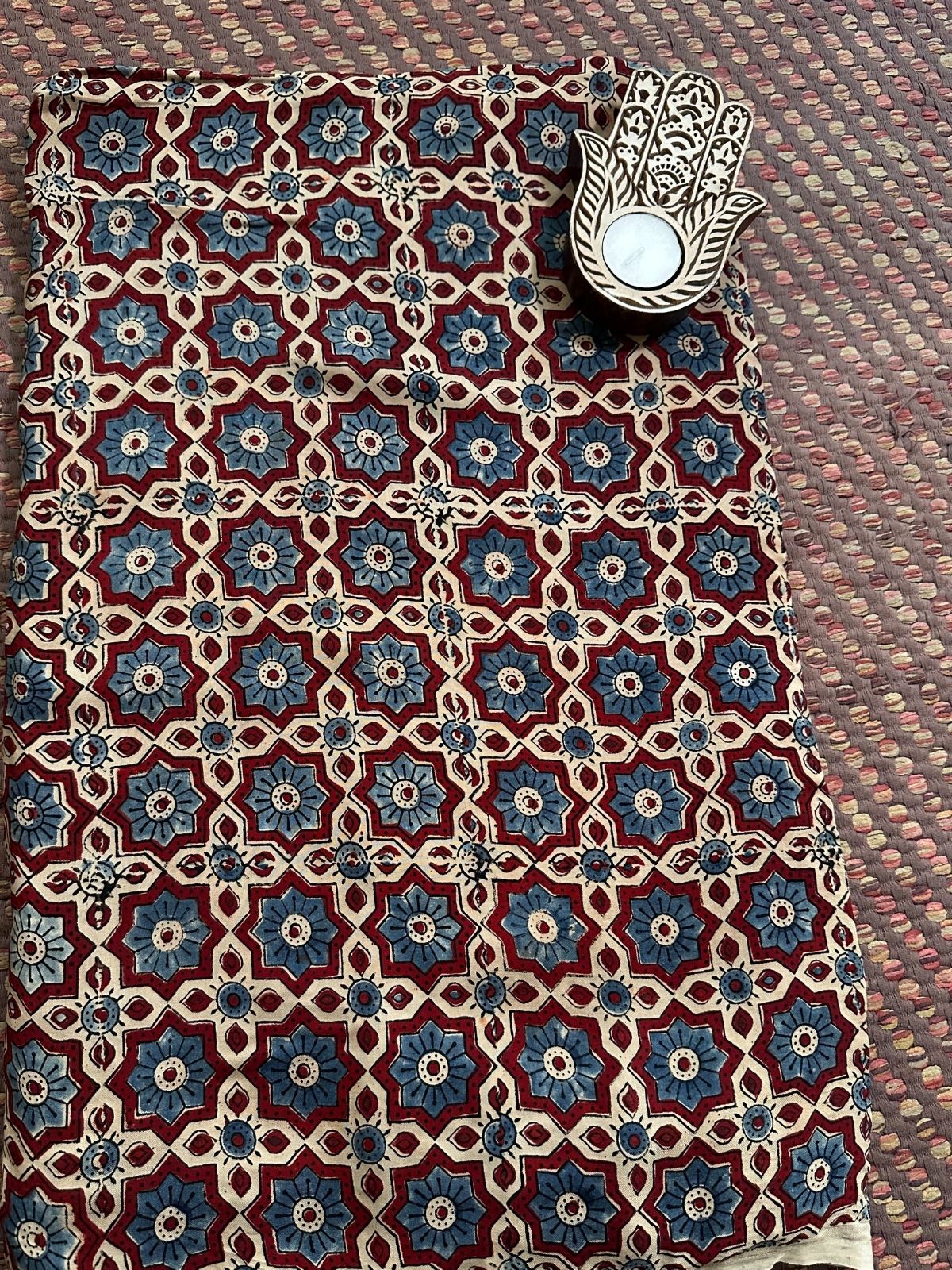 Ajrakh in Pure Modal Silk, Handblock In Natural Dyes Fabric