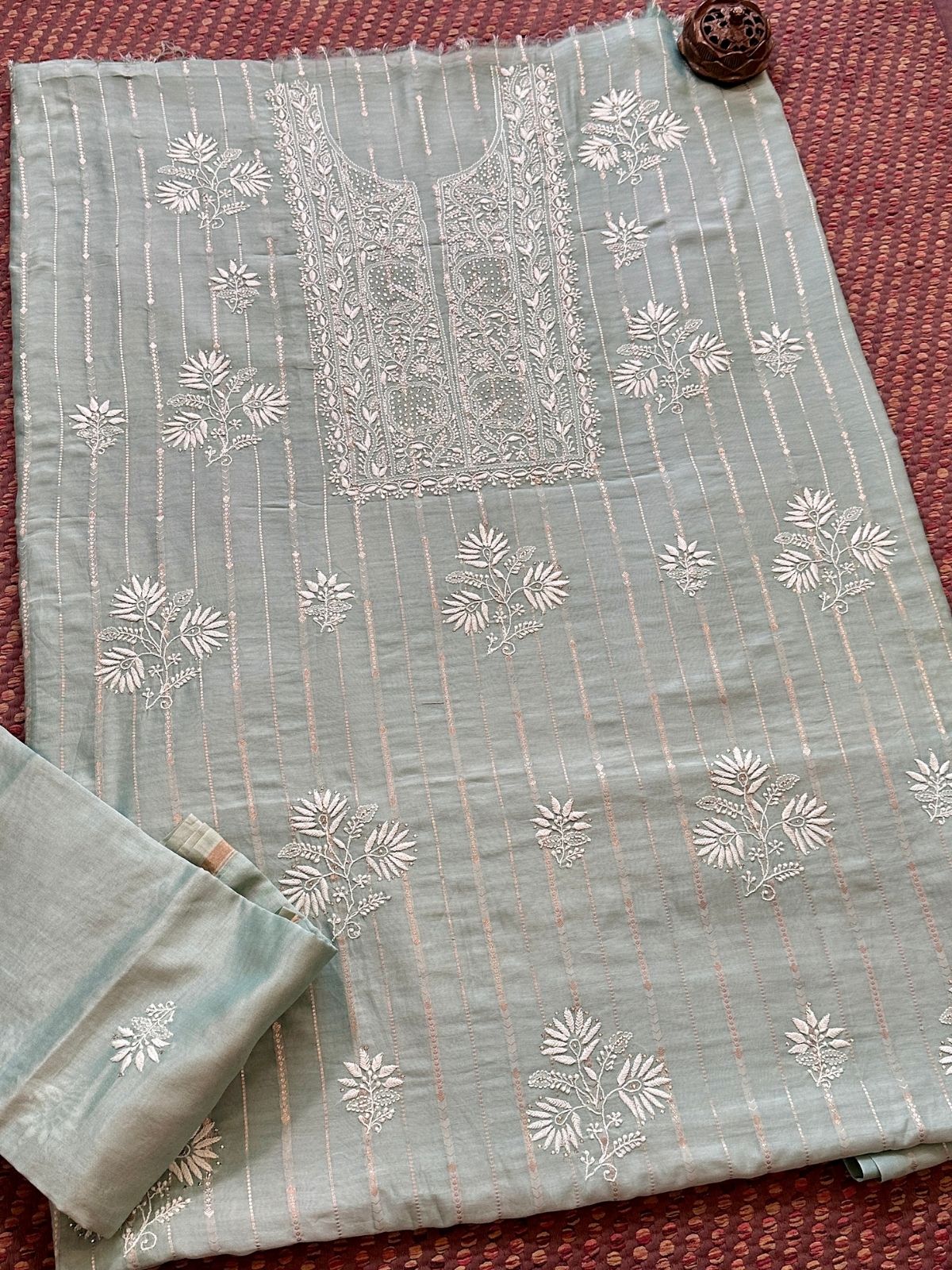 Premium Malmal Maheswari Chikankari Set