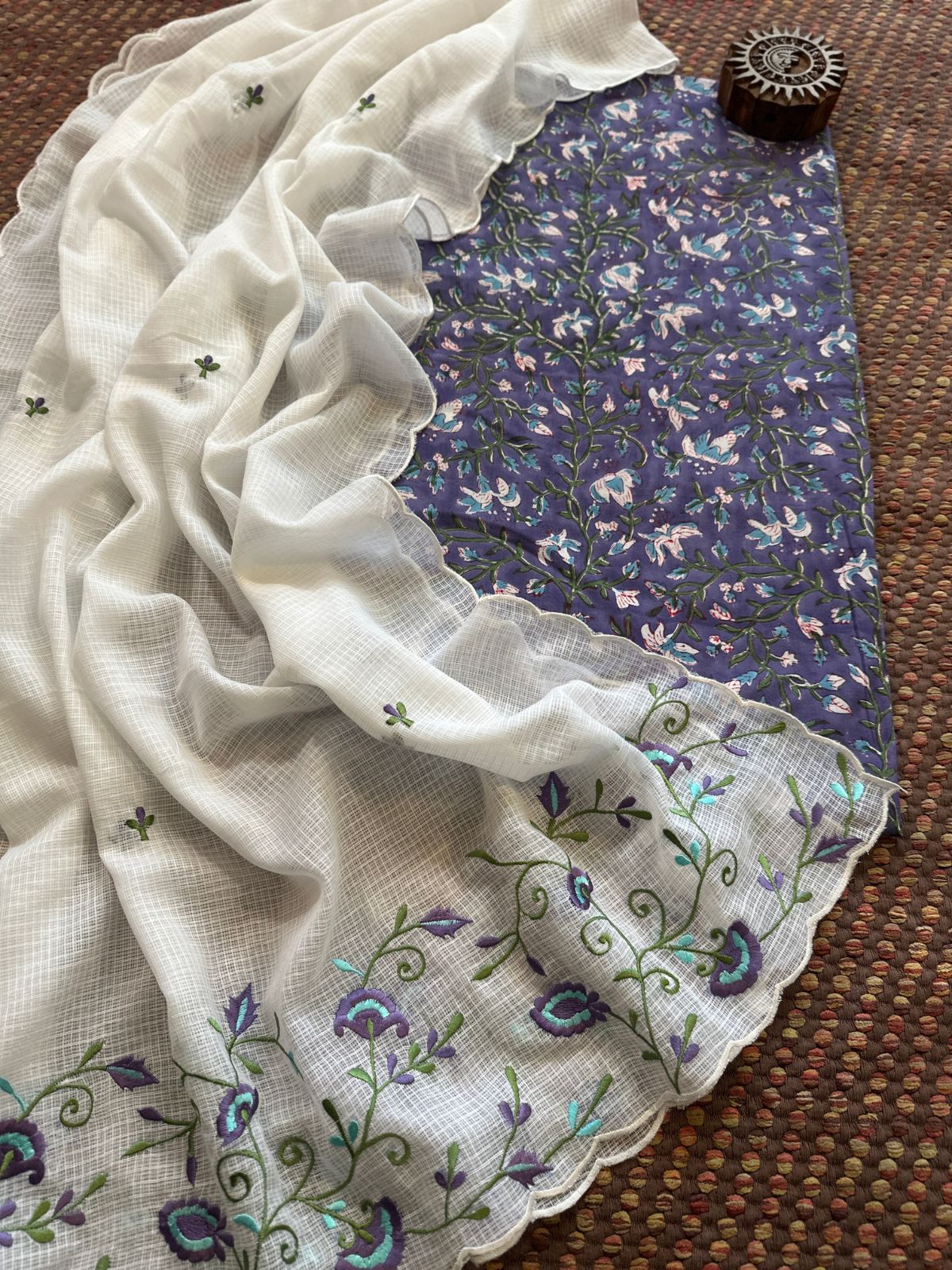Pure Cotton Handblock Fabric with Exclusive Embroidered Dupatta