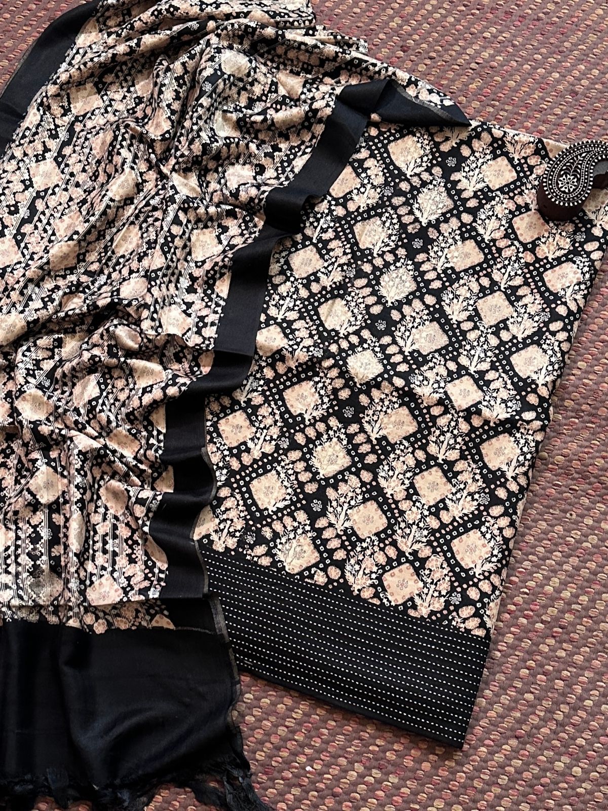 Spun Block Printed Unstitched Set