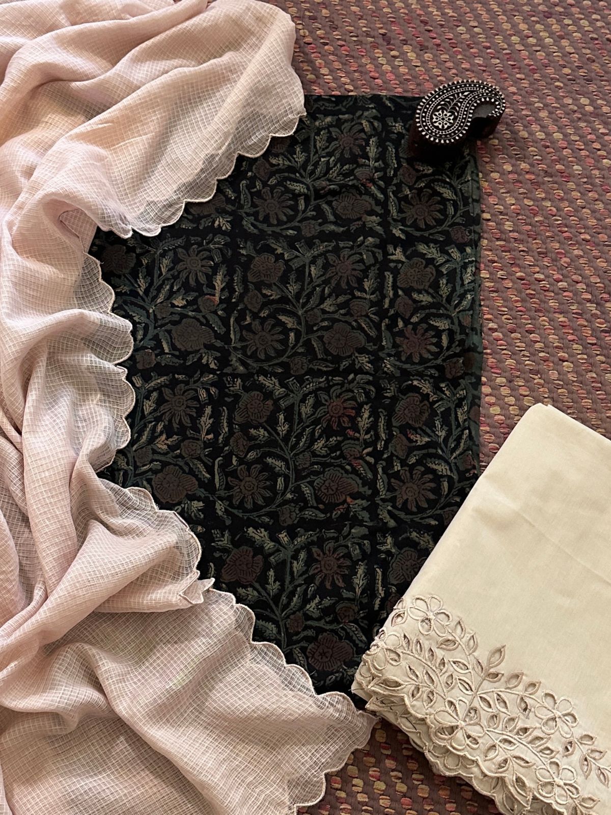 Pure Cotton Mul Fabric with Scalloped Dupatta & Cutwork Bottom