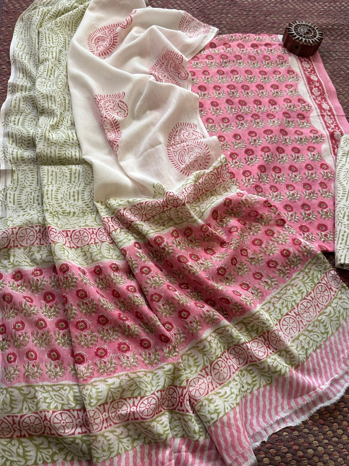 Pure Cotton Unstitched Set with Kota Dupatta