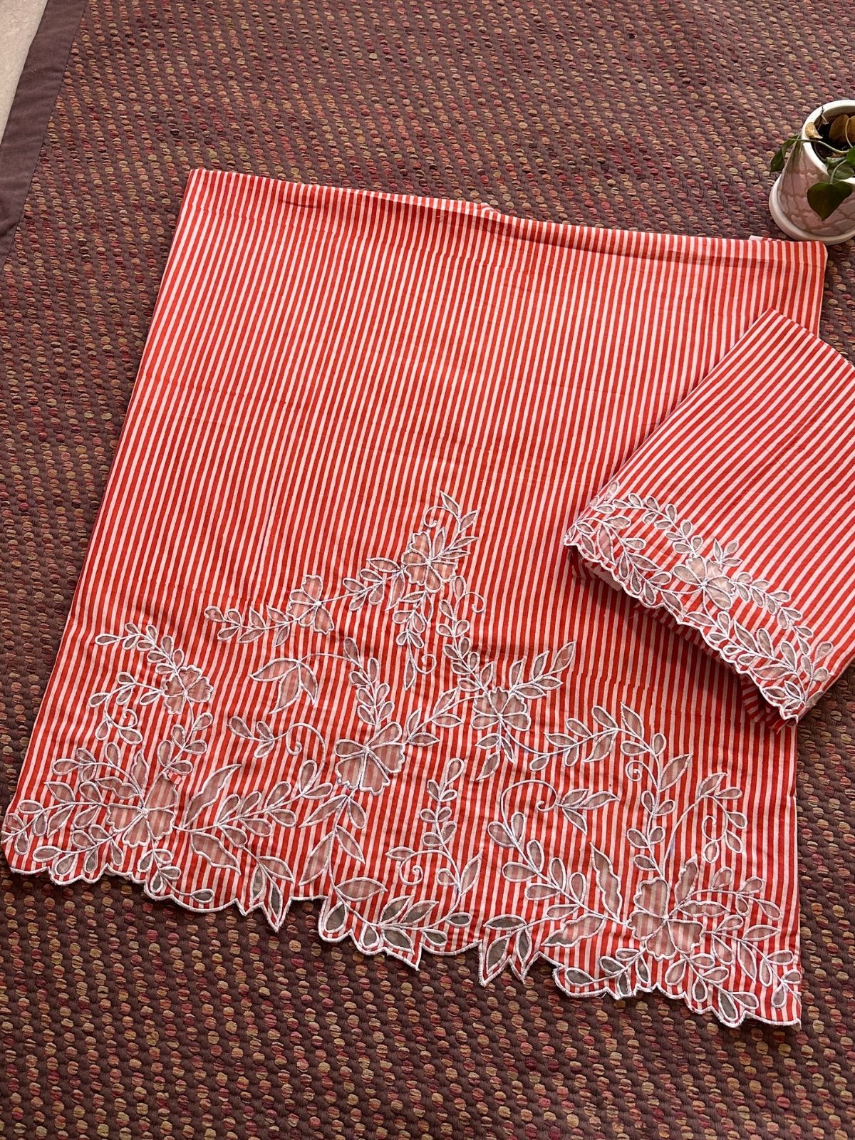 Pure Cotton Handblocked Coord Set With Cutwork Embroidery