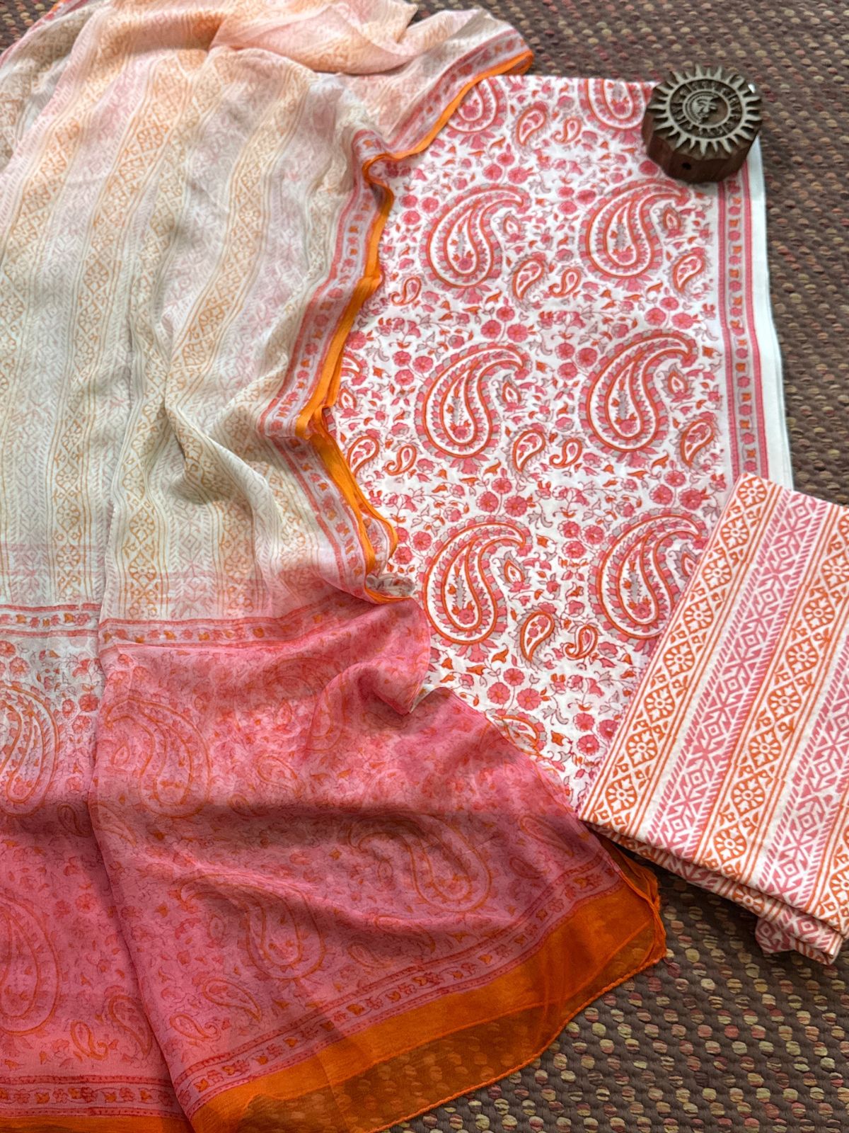 Pure Cotton Unstitched Set with Pure chiffon Dupatta