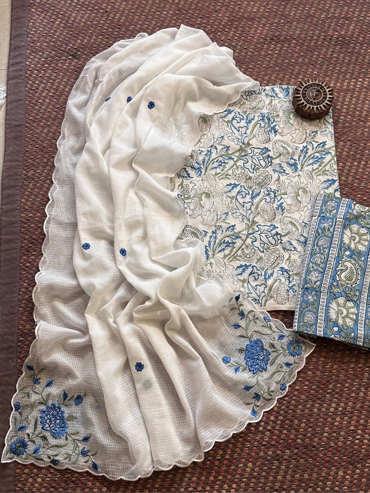 Pure Cotton Handblock Fabric with Embroidered Dupatta