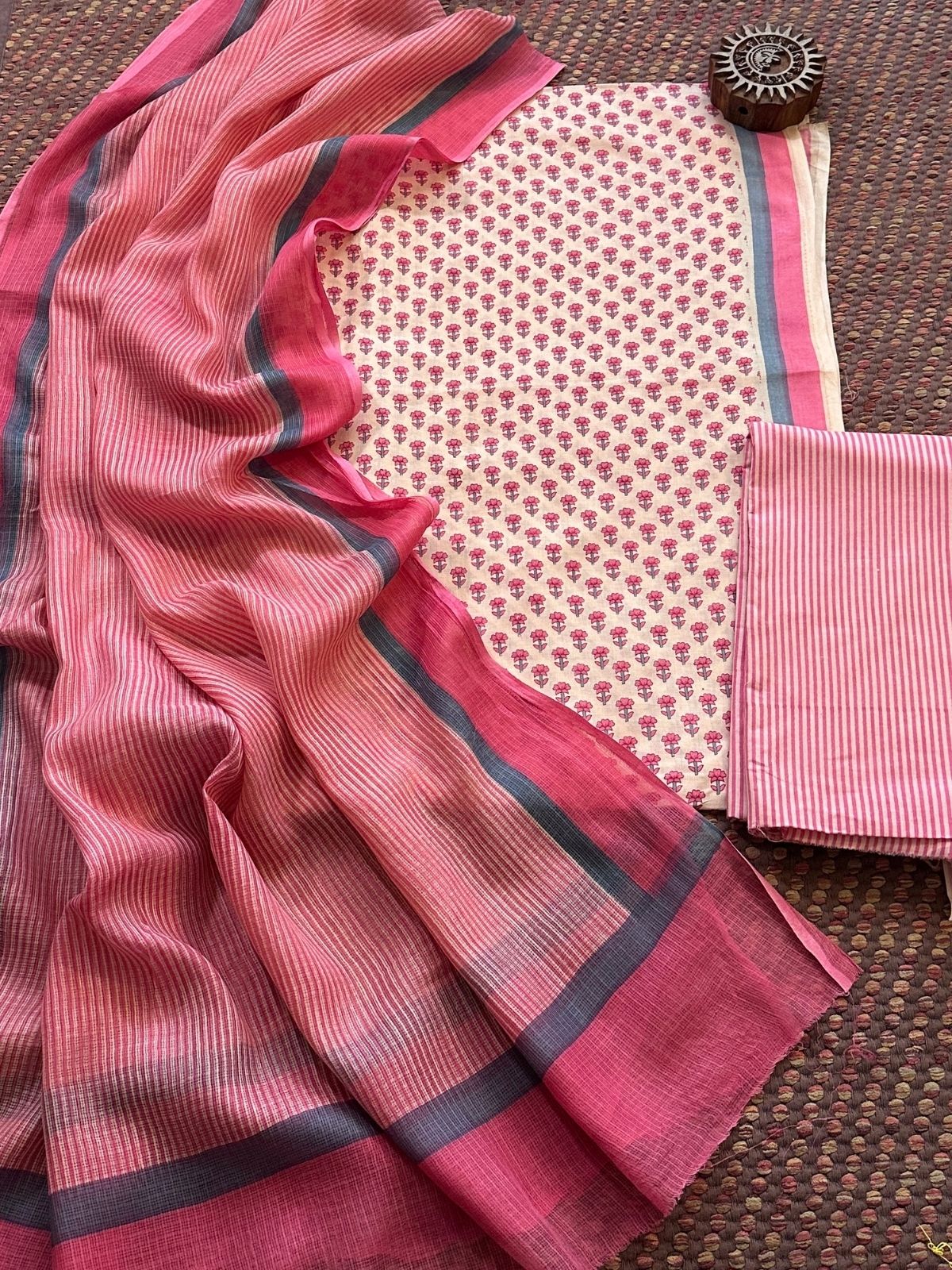 Pure Cotton Unstitched Set with Kota Dupatta