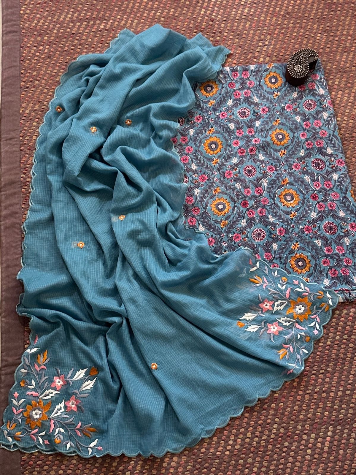 Pure Cotton Malmal Handblock Fabric with Exclusive Embroidered Dupatta