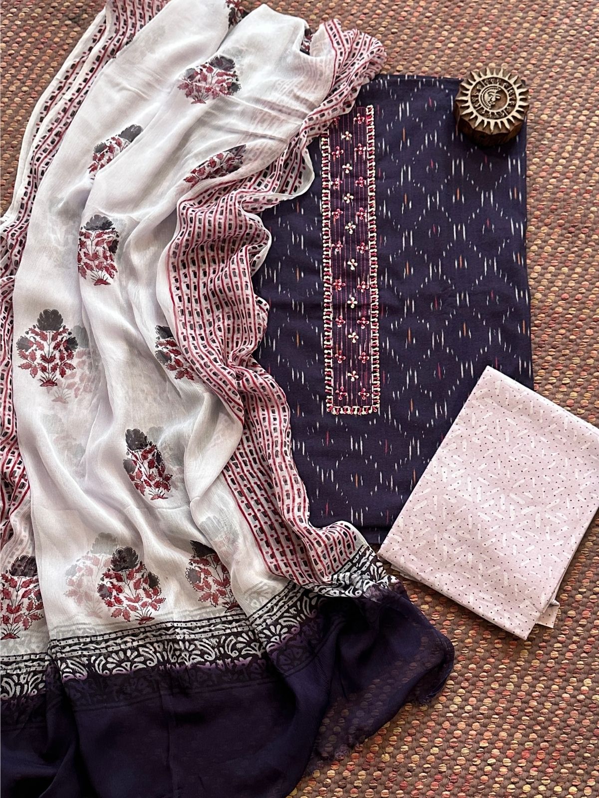 Pure Cotton Unstitched Set with Chiffon Dupatta