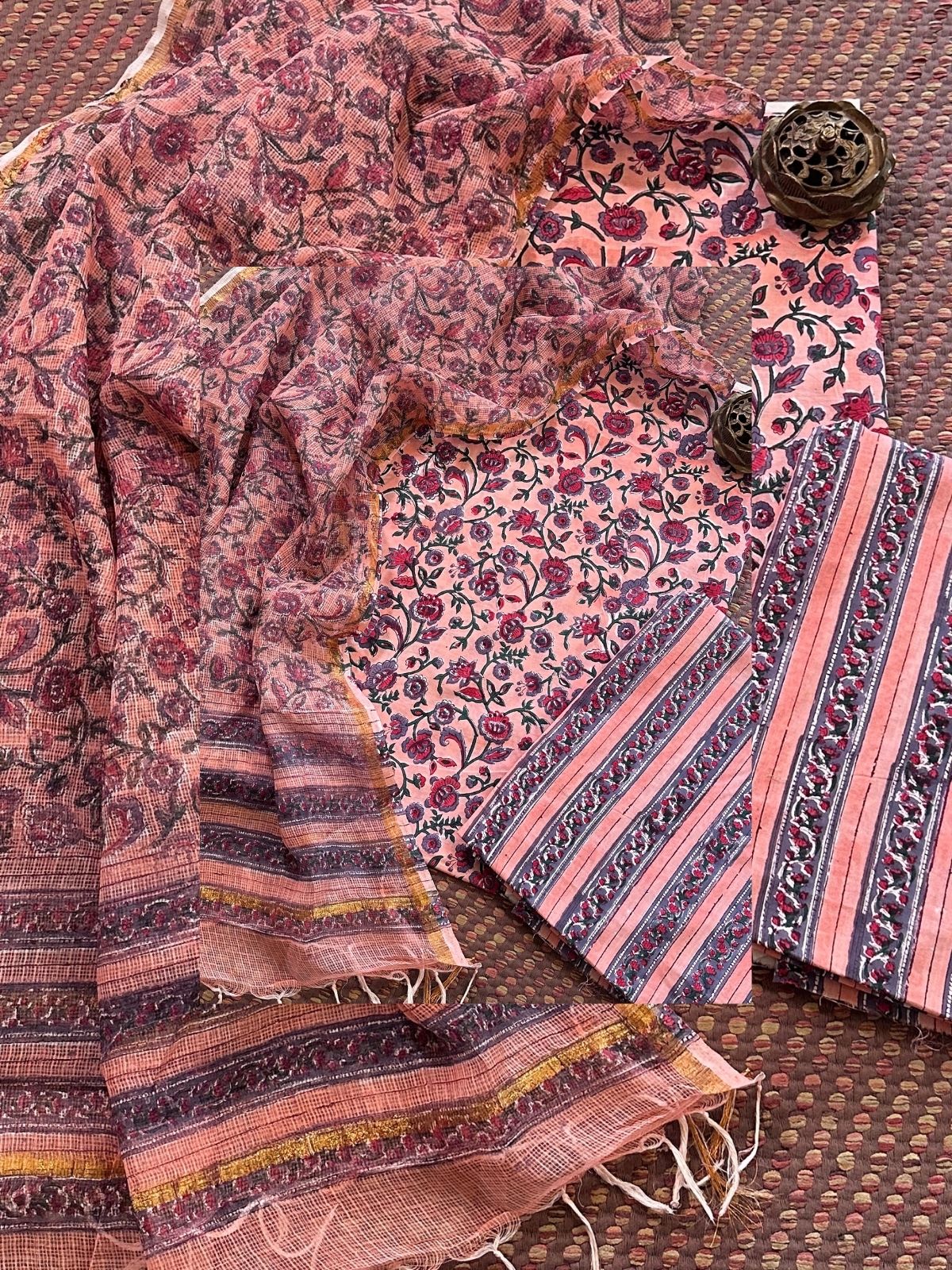 Pure Cotton Hand-Blocked Unstitched Set