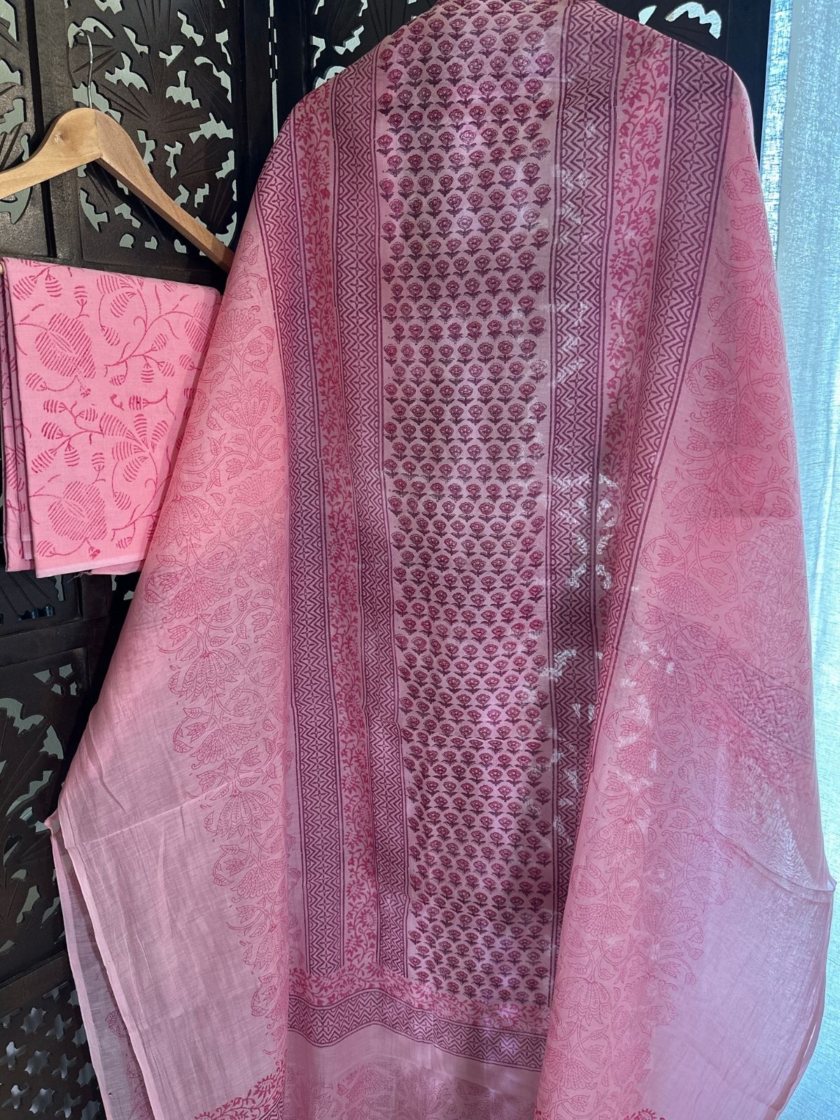 Premium Hand-blocked Malmal Maheswari Unstitched Set