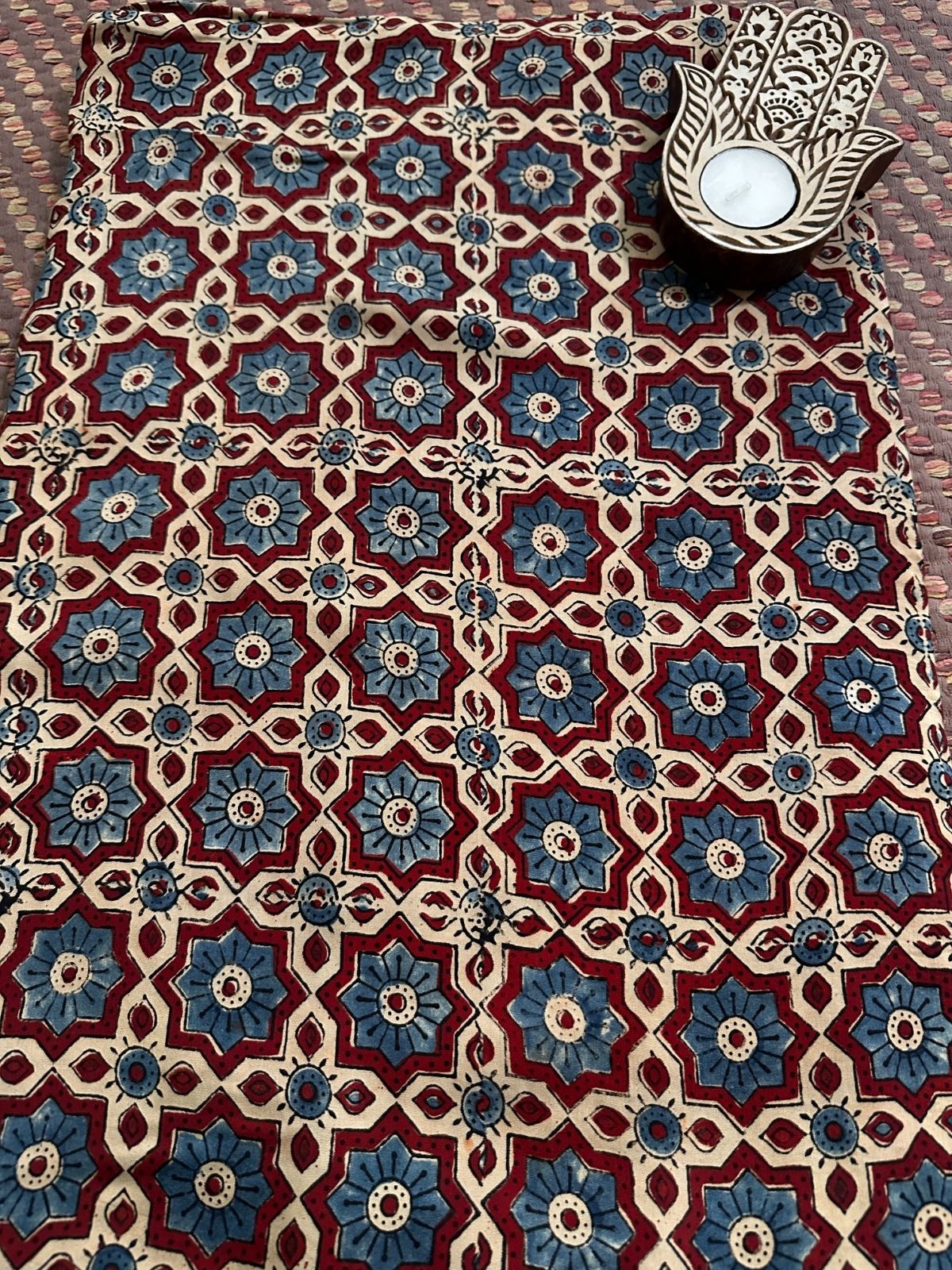 Ajrakh in Pure Modal Silk, Handblock In Natural Dyes Fabric