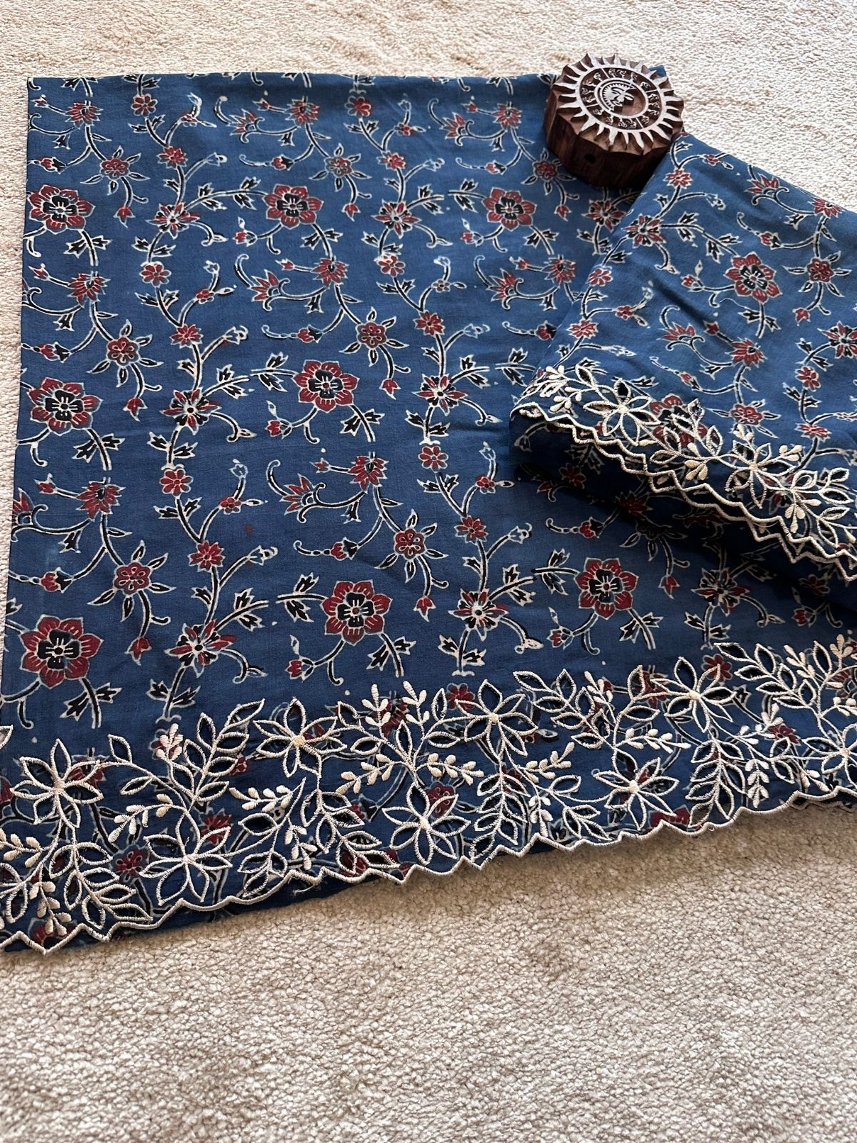 Exclusive Cutwork embroidered Ajrak Cotton Malmal Coord Set