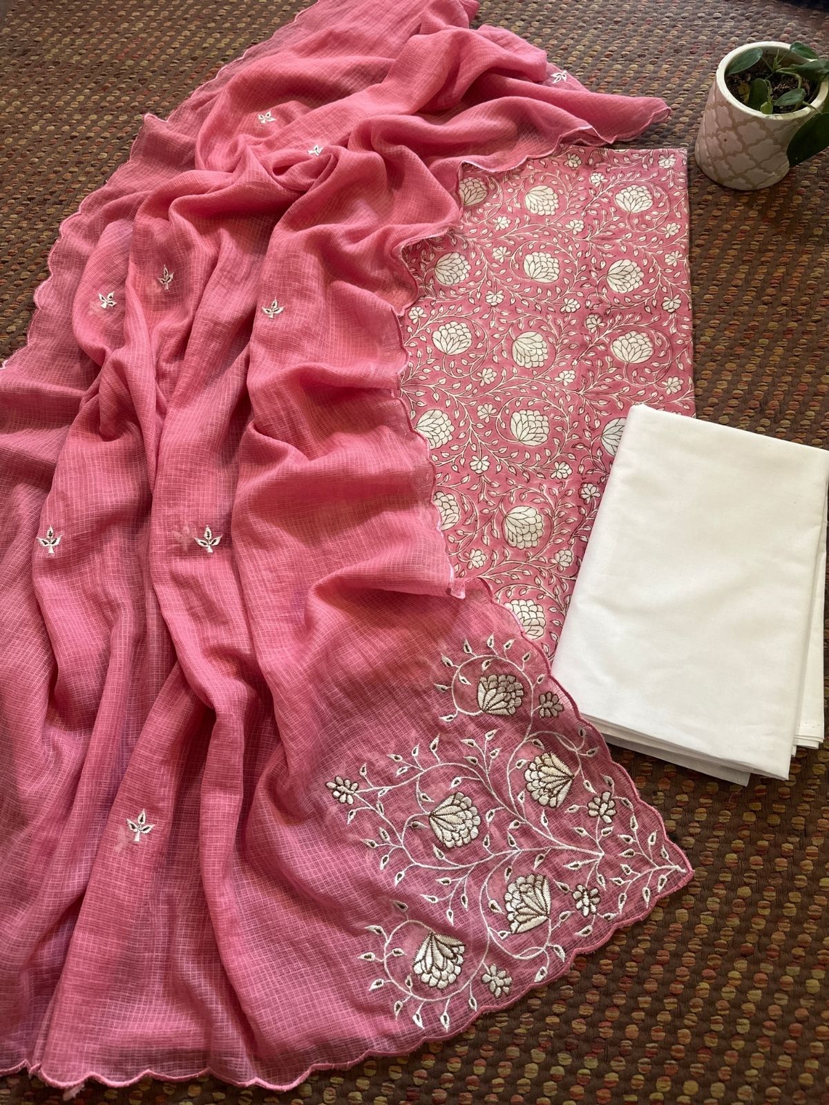 Pure Cotton Handblock Fabric with Embroidered Dupatta