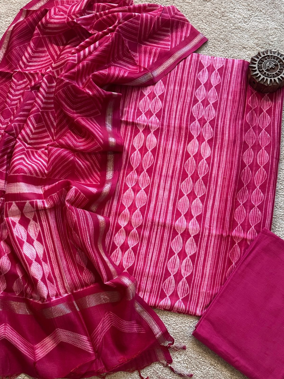 Gulaabi Dori- Shibori Maheshwari Silk Set