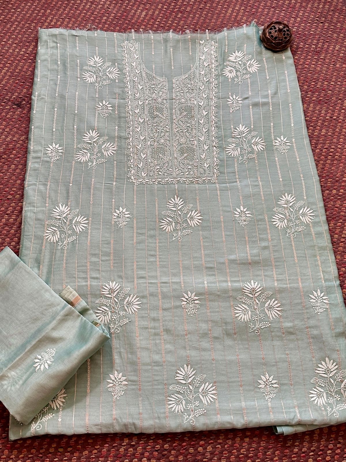 Premium Malmal Maheswari Chikankari Set