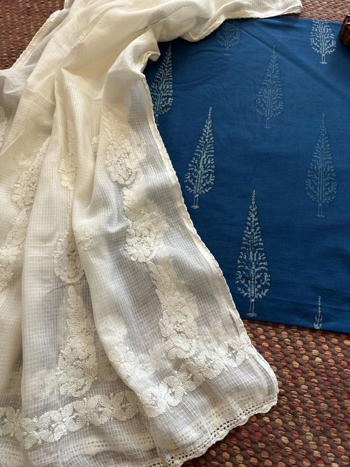 Pure Cotton Indigo fabric with Chikankari Dupatta