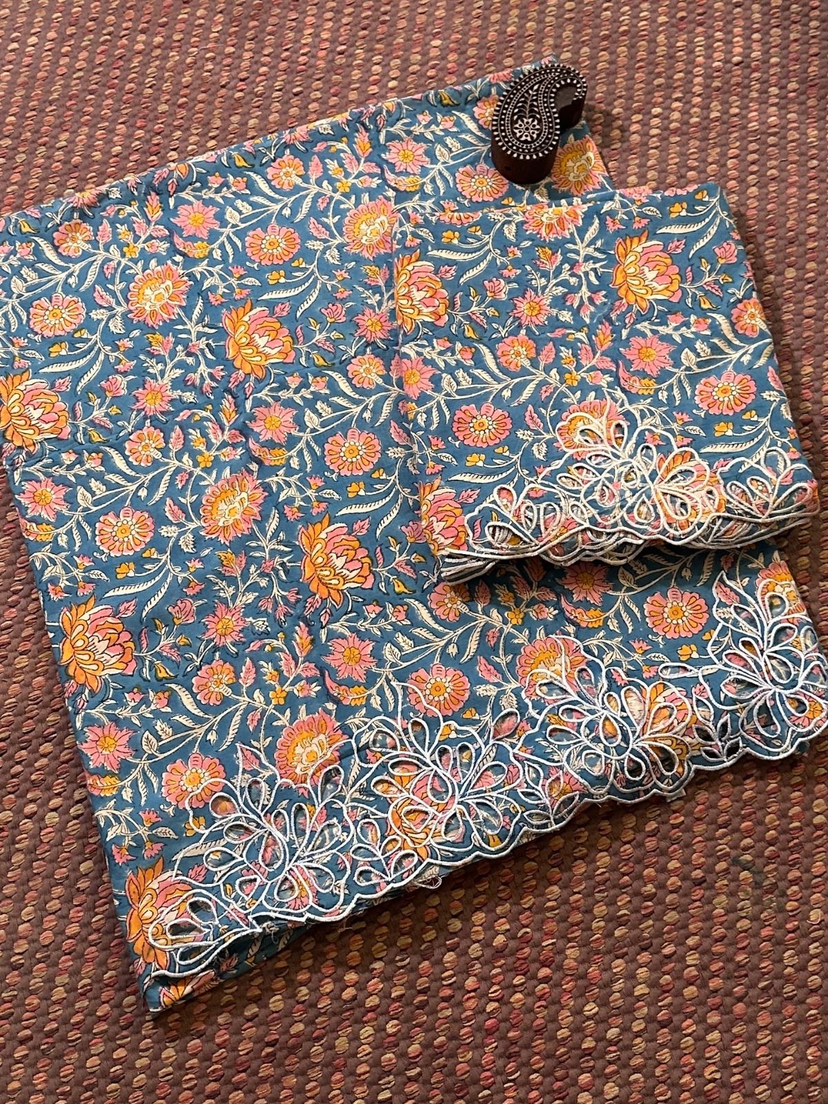 Cutwork Pure Cotton Hand-blocked Coord Set
