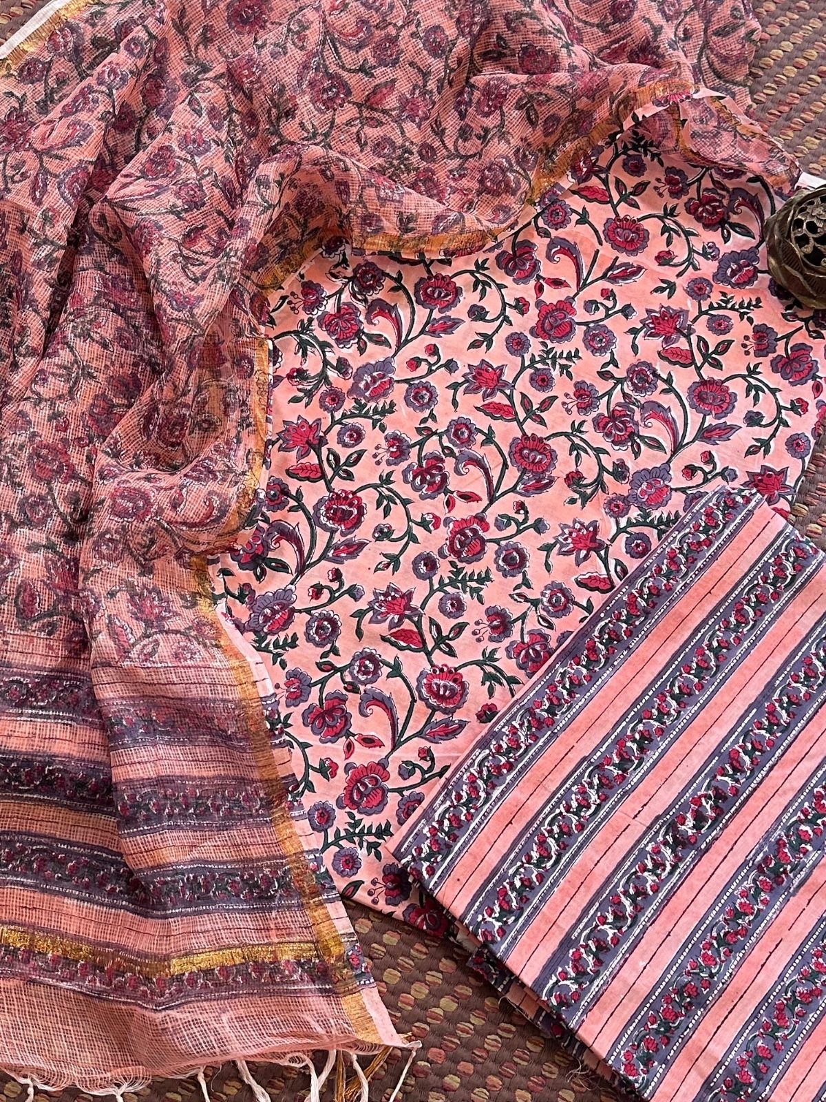 Pure Cotton Hand-Blocked Unstitched Set