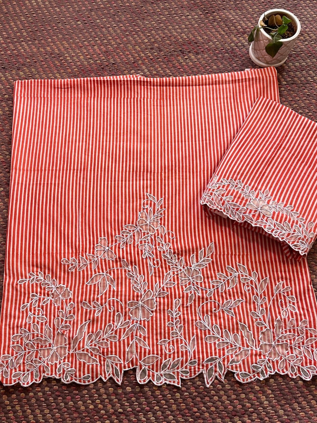 Pure Cotton Handblocked Coord Set With Cutwork Embroidery