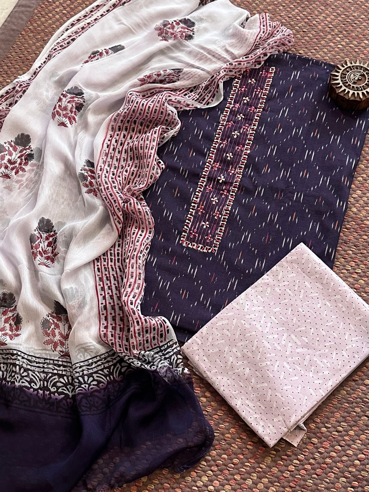 Pure Cotton Unstitched Set with Chiffon Dupatta