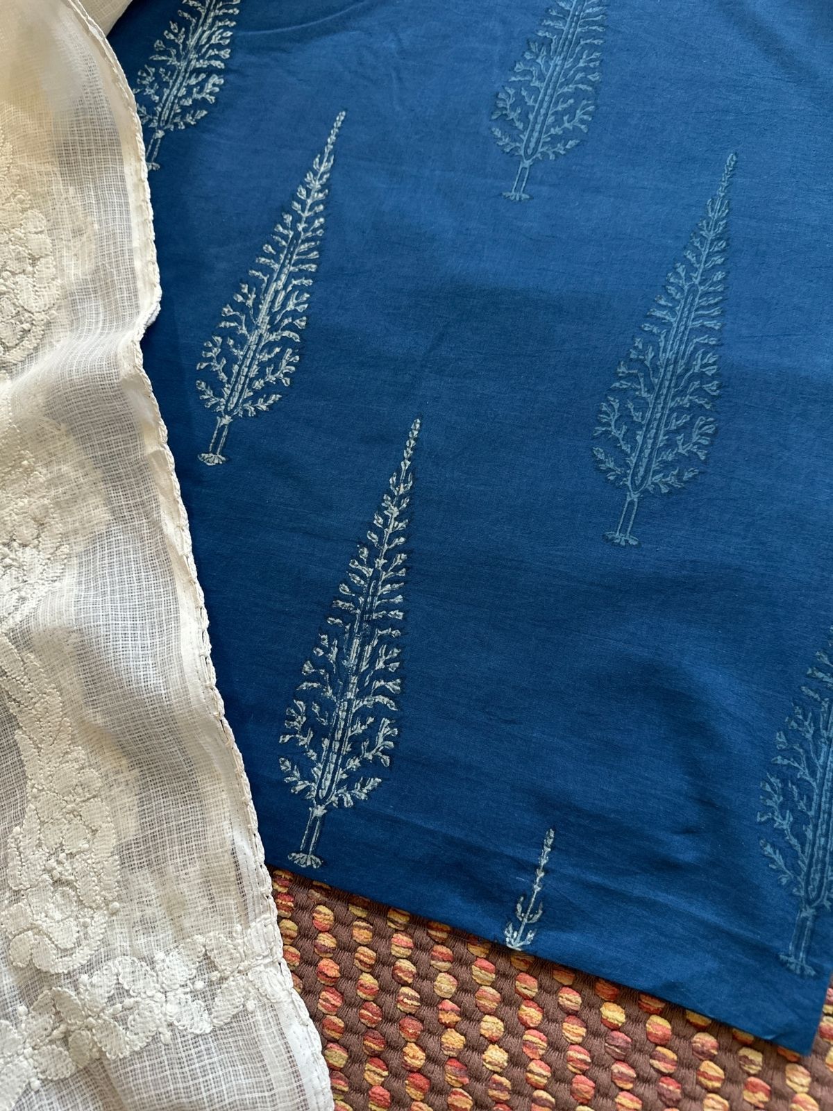 Pure Cotton Indigo fabric with Chikankari Dupatta