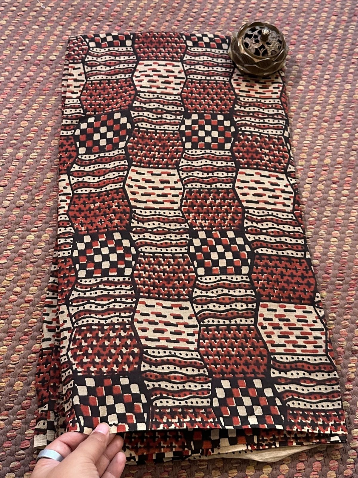 Pure Cotton Mulmul Handblocked Ajrakh Fabric