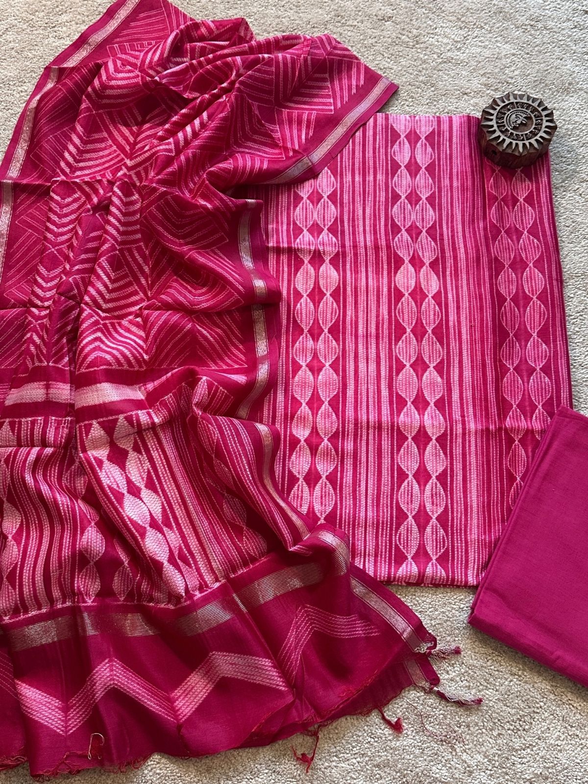 Gulaabi Dori- Shibori Maheshwari Silk Set